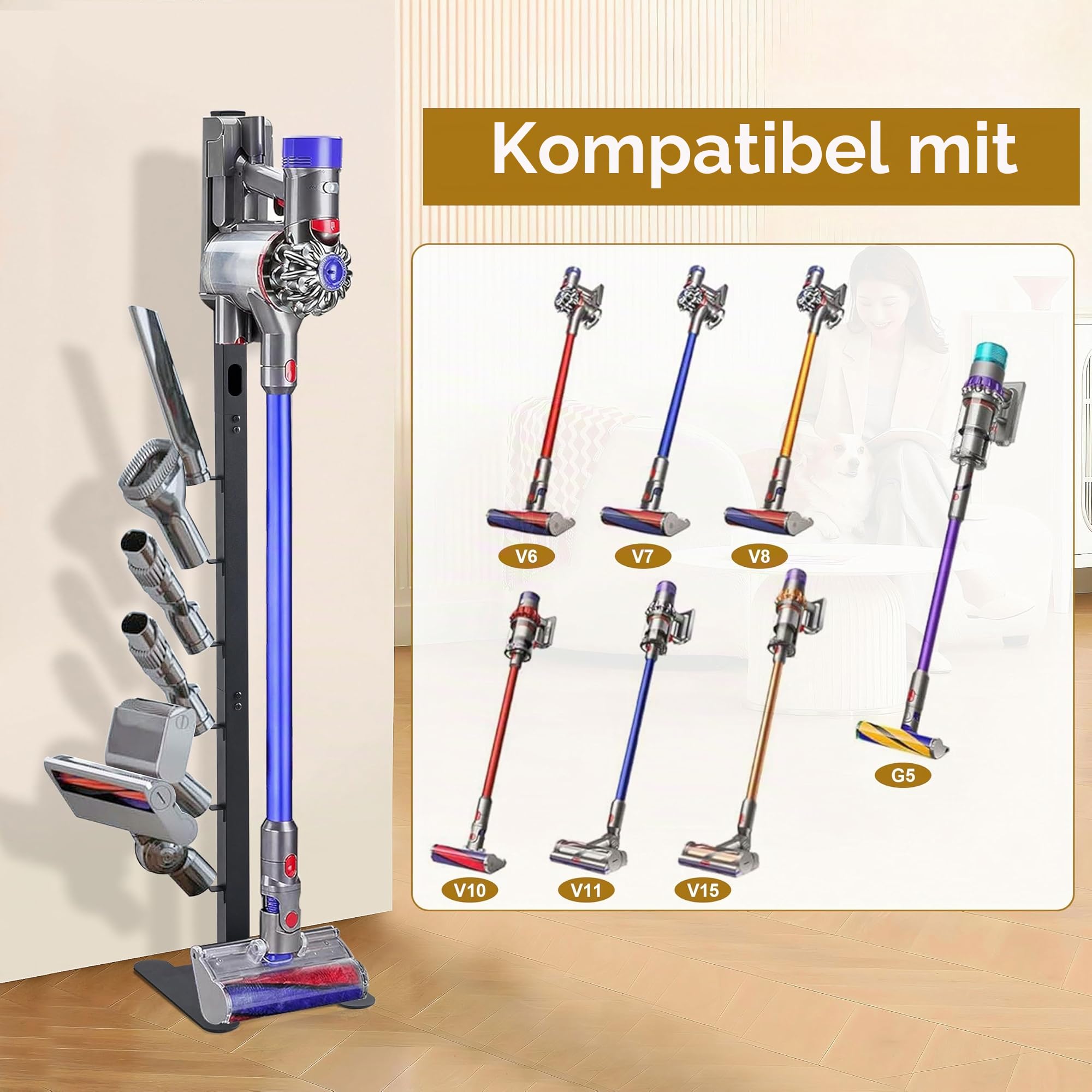 OUTBROS Staubsauger Ständer mit 4 Haken-Kompatibel für Dyson, Schwarz