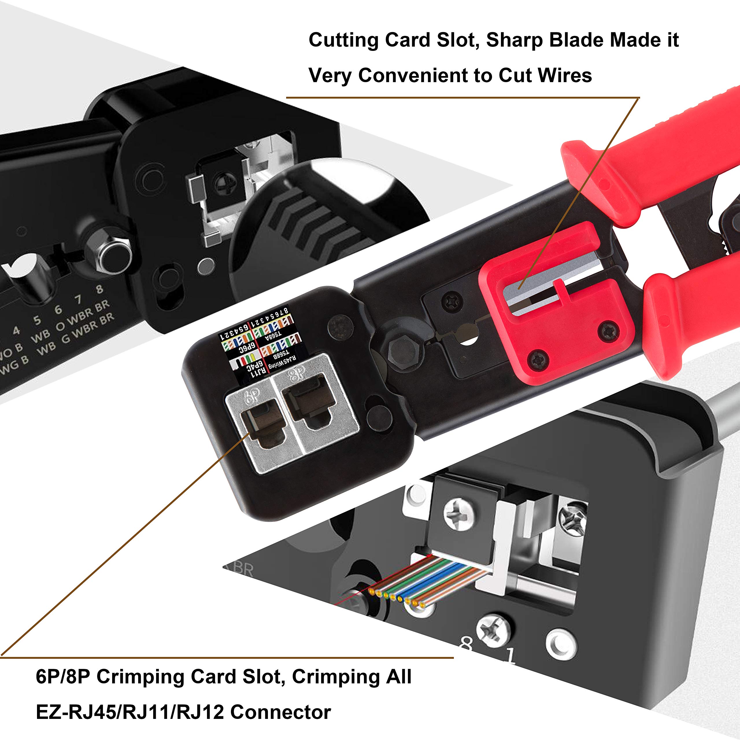 MAYLINE – Kit de sertissage professionnel RJ45 pour câble réseau – Outils de réparation d'ordinateur – Testeur de câble LAN – Cat5, Cat6, Cat7 (rouge)