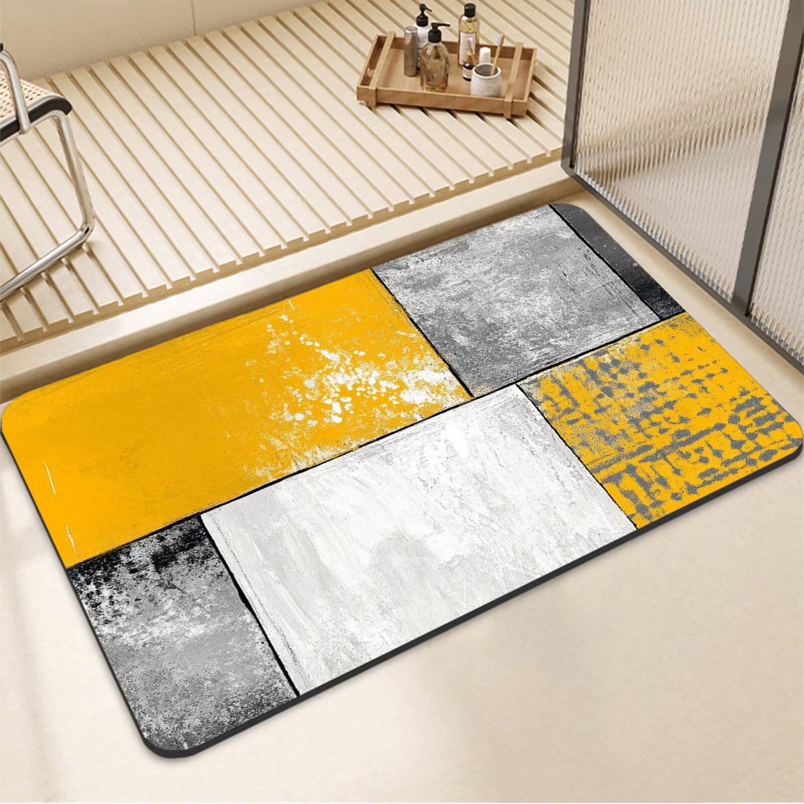 Tappetino da Bagno Antiscivolo Tappeto Bagno Super Assorbente Tappeto Cucina ad Asciugatura Rapida Facile da Pulire Tappetino Doccia Tappeti Cucina per Zerbino Ingresso Interno Giallo 120x160cm 7-1443