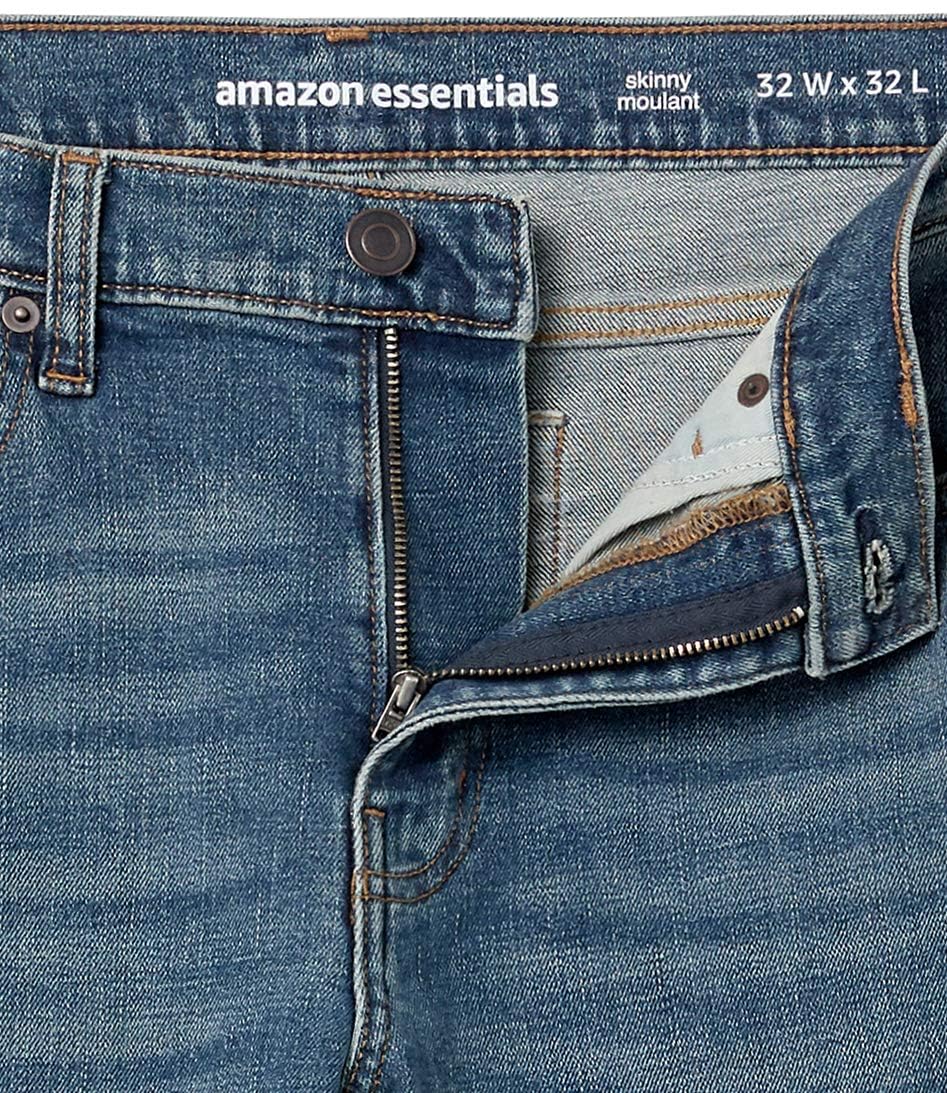Amazon Essentials Jeans Elasticizzati Skinny - Colori Fuori Produzione Uomo, Blu Medio Vintage, 33W / 28L