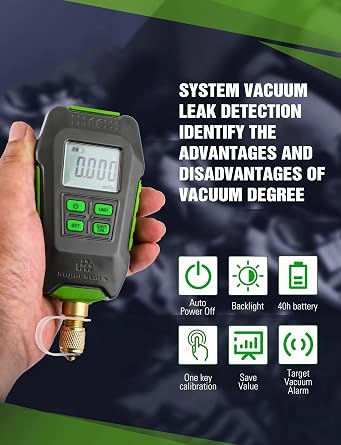 Wisscool Digital Micron Vacuum Gauge 1/4 SAE | Digital Pressure Tester Meter HVAC, Alarm Notice, Temp Compensation, LCD Display, 4 Units