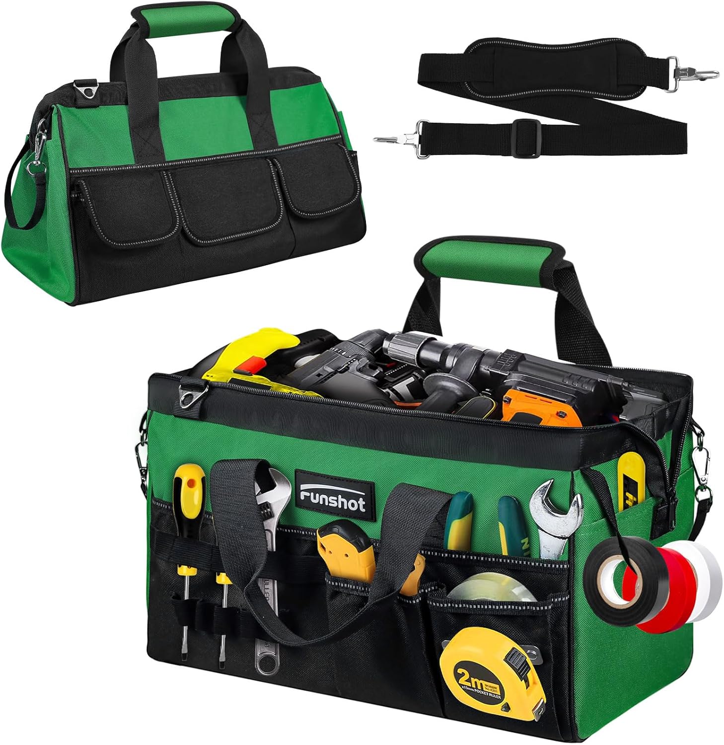 Tool Bag,Gifts for Men Dad Husband Him Christmas 18 Inch Heavy Duty Tool Bags With Wide Mouth and Adjustable Shoulder Strap Ideal for DIY Enthusiasts,Home Repairs,Craftsmen and Electricians 18"L x 9"W x 10"H Green