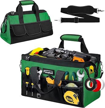 Tool Bag,Gifts for Men Dad Husband Him Christmas 18 Inch Heavy Duty Tool Bags With Wide Mouth and Adjustable Shoulder Strap Ideal for DIY Enthusiasts,Home Repairs,Craftsmen and Electricians