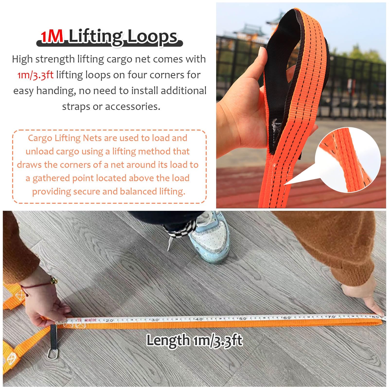 Safety Cargo Lifting Net Straps, Heavy Duty Lifting Cargo Net with Straps for Warehouse/Factory/Construction, Flat Nylon Sling Hoisting Net with 10cm Square Mesh(3.5x3.5m - Load 3 ton)