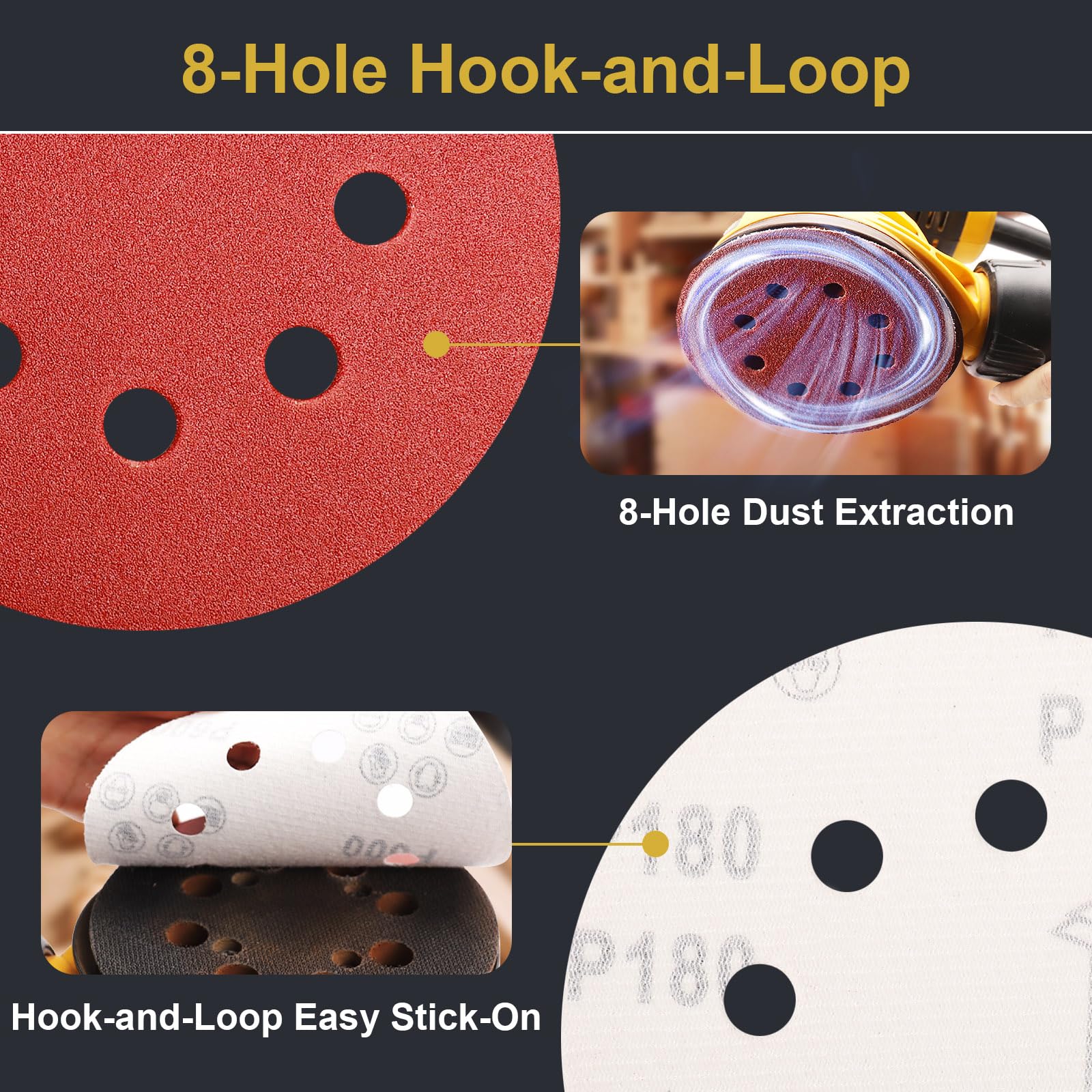 5 Inch Sanding Discs - 100 Pcs 180 Grit -4