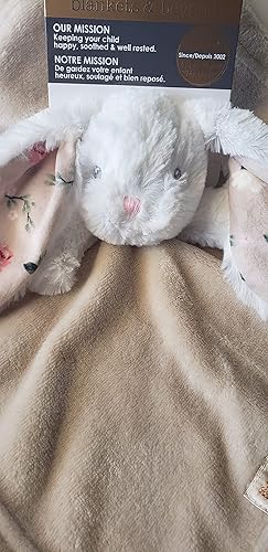 Blankets and Beyond Manta unisex de seguridad Nunu súper suave para bebé 9 meses Beigeconejo con orejas florales