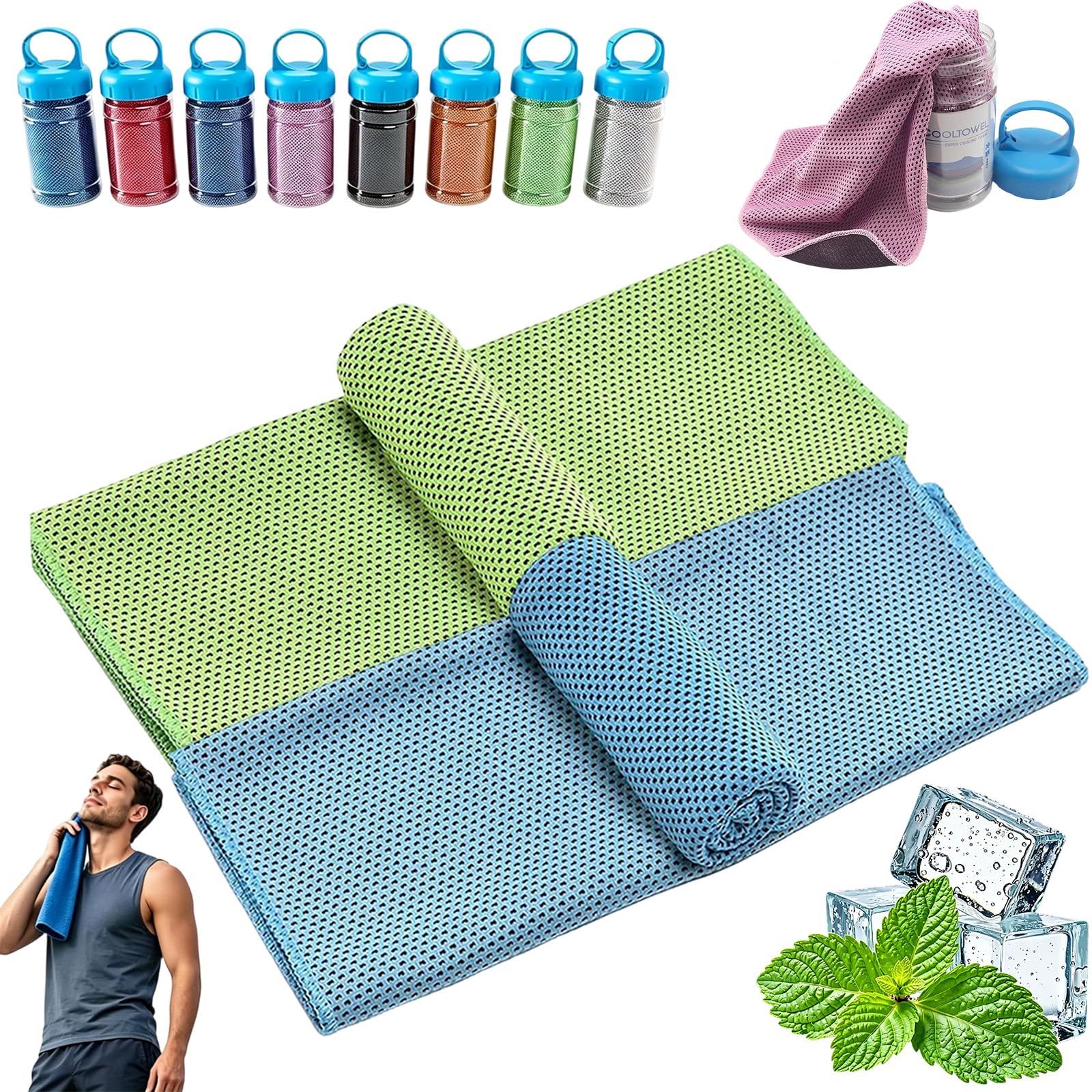 mondpfote Cooling Bottle Cold Sweat Towel, Cool Towel Towel, Reusable Instant Cool Soft Breathable for Gym, Yoga, Golf, Running, Camping & Hot Weather (2pc-b)