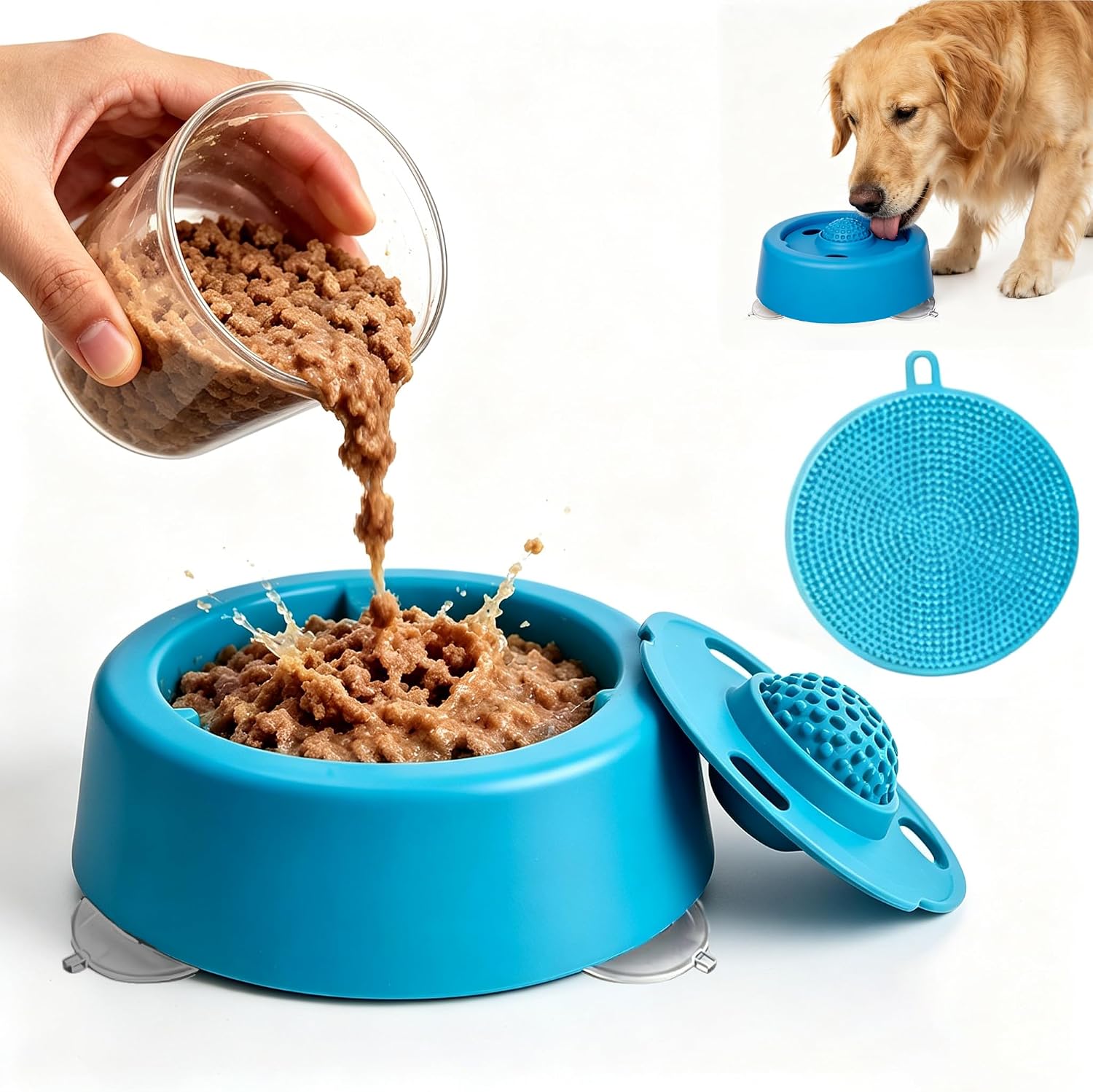 Dog Lick Bowl with Roller Ball, Slow Feeder, Blue