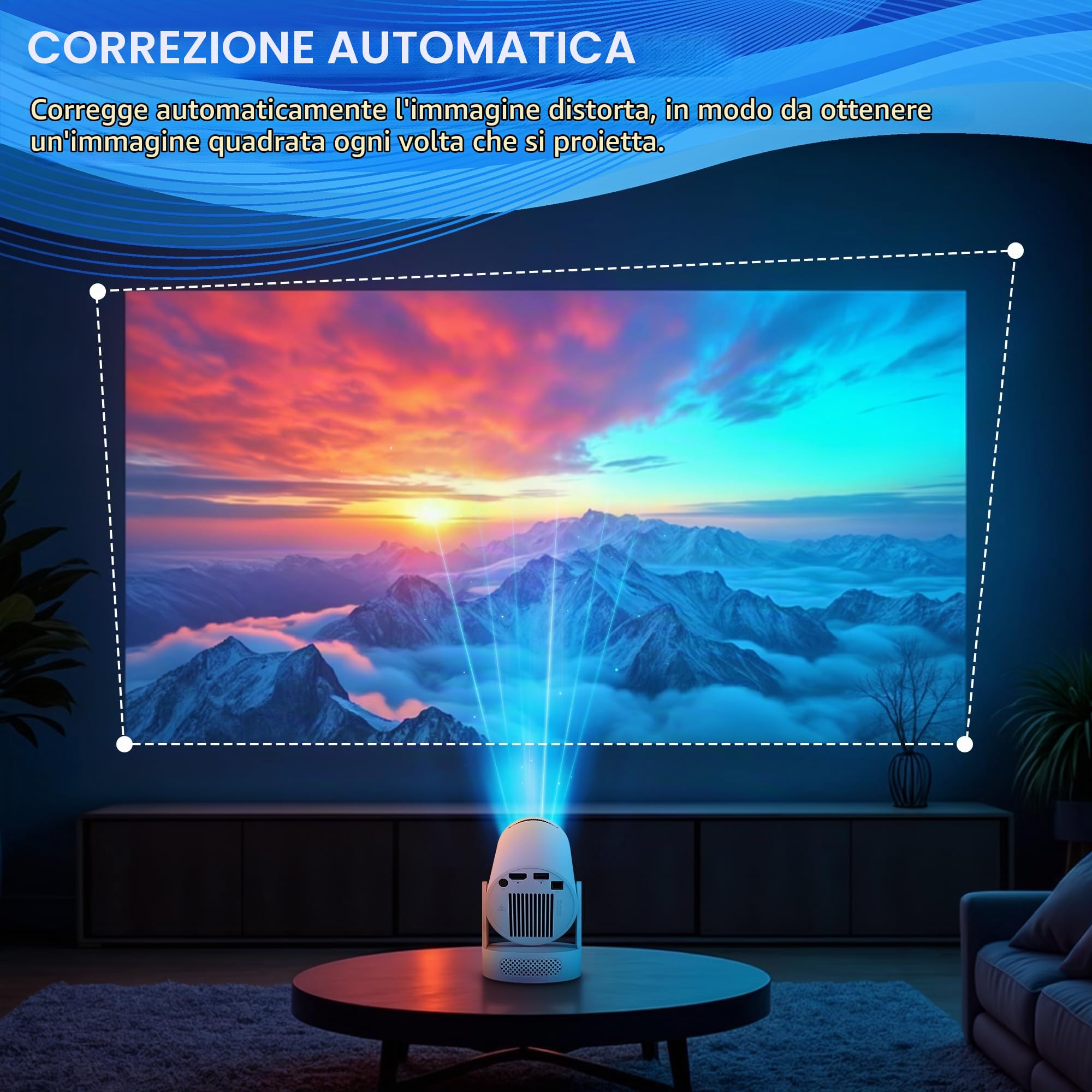 Mini videoproiettore 4K Android 11 WiFi 6/BT 5.4 per telefono PC portatile HDMI Home Cinema Certificato Netflix (HY300ultra)