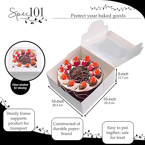 Miniatura 2 de Cajas cuadradas para pasteles con ventana, paquete de 24 recipientes desechables para pasteles con calcomanías, cajas blancas para tartas de 10 x 10