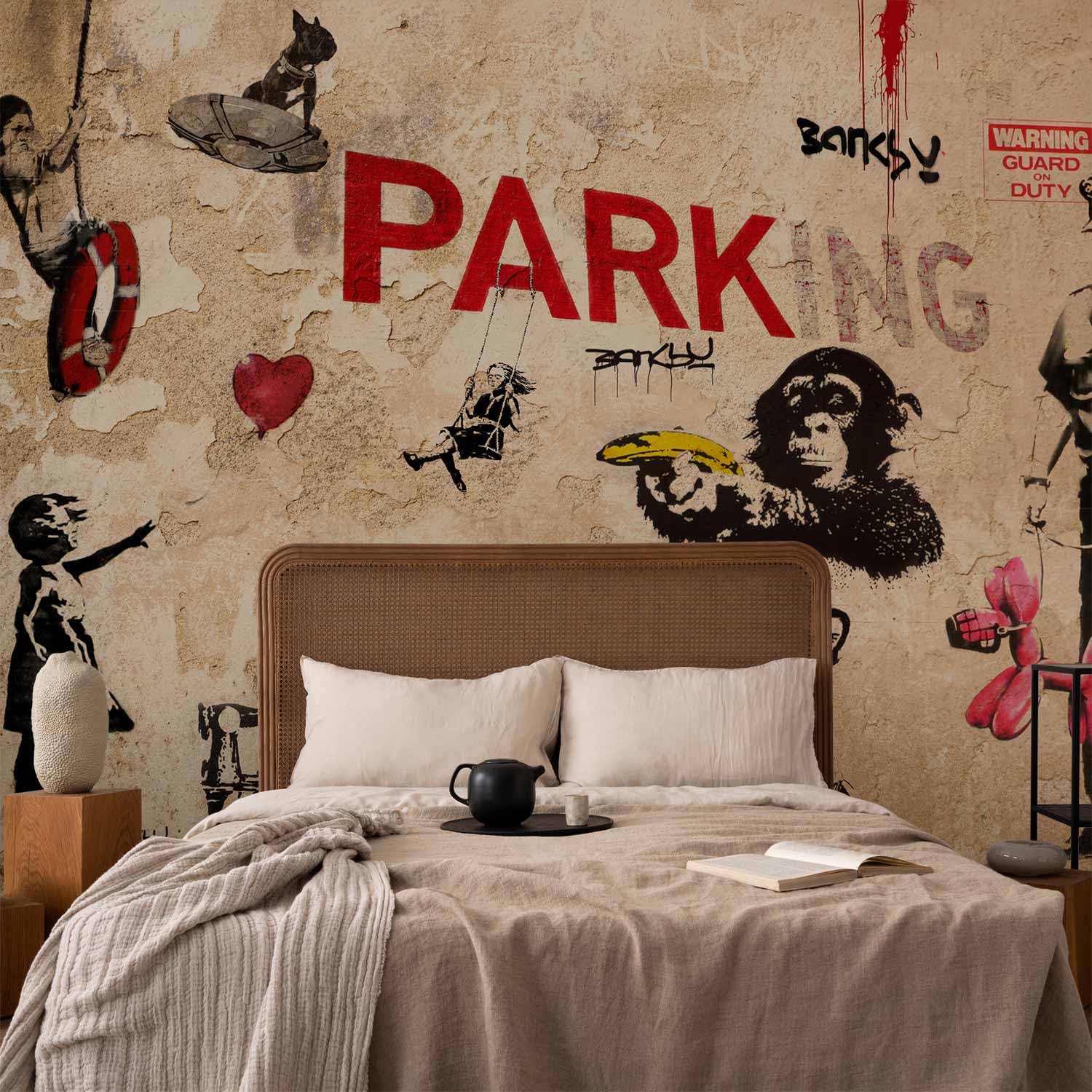 Fototapete murando 400x280 cm Vlies Tapeten Wandtapete XXL Moderne Wanddeko Design Wand Dekoration Wohnzimmer Schlafzimmer Büro Flur Banksy Graffiti Mural i-A-0107-a-d