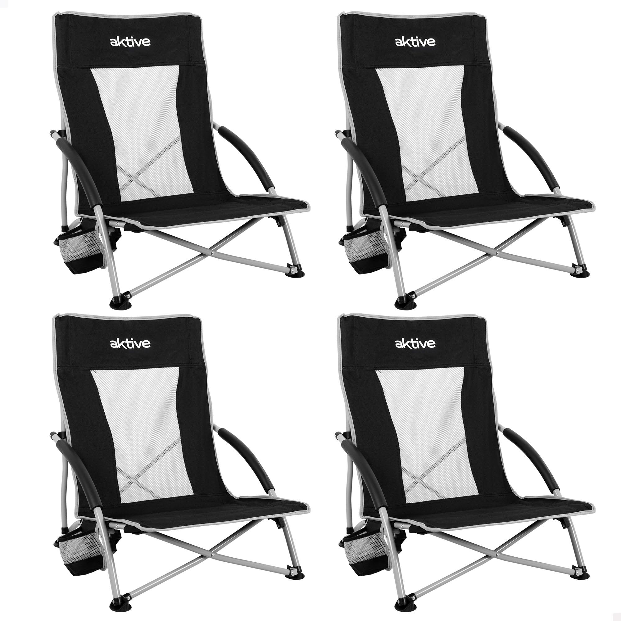 AKTIVE 4er-Pack Camping-Klappstühle, 50 x 51 x 67 cm, Stahlgestell, atmungsaktives Gewebe, gepolsterte Armlehnen, seitliche Untersetzer, max. 110 kg, Camping, inklusive Tragetasche (62370)