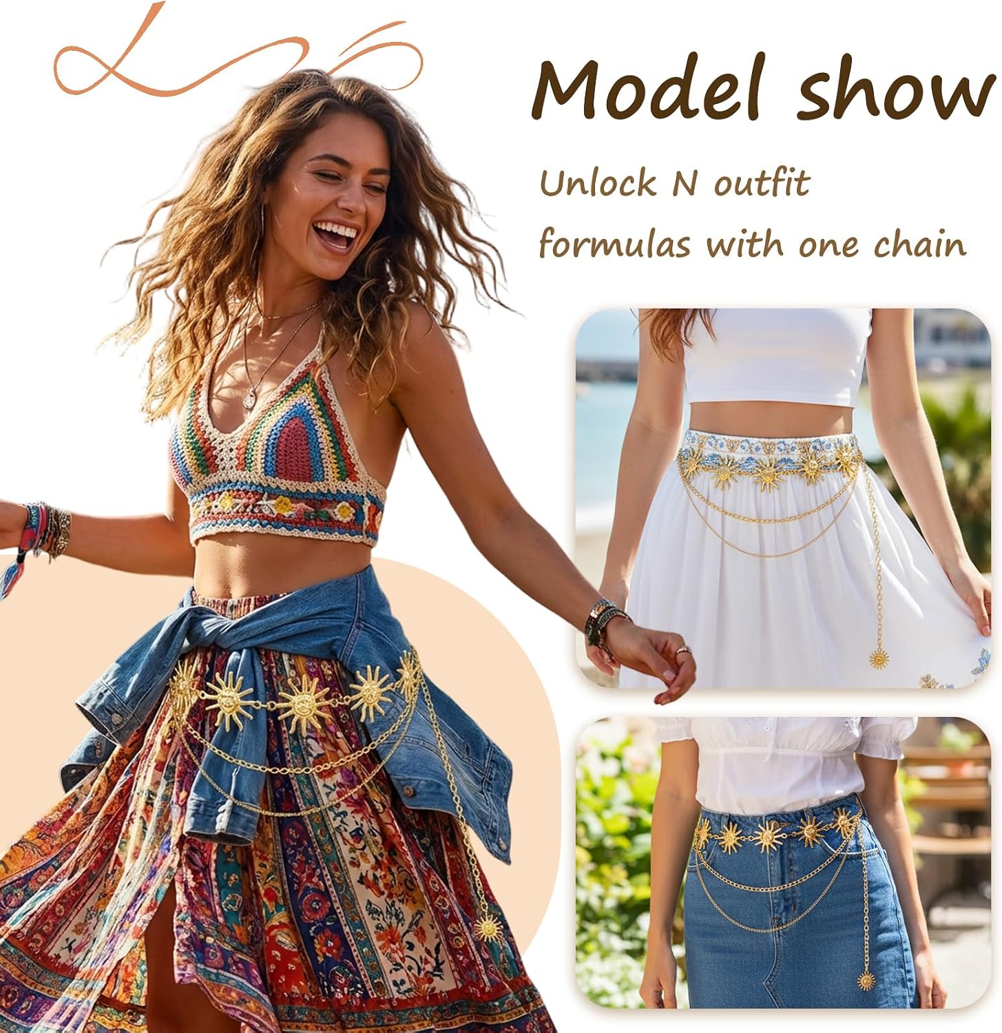 Dimore Women Belts for Dresses Plus Size, Gold Chain Belt Adjustable Waist Chain, Multi Layer Metal Chain Belt for Dresses