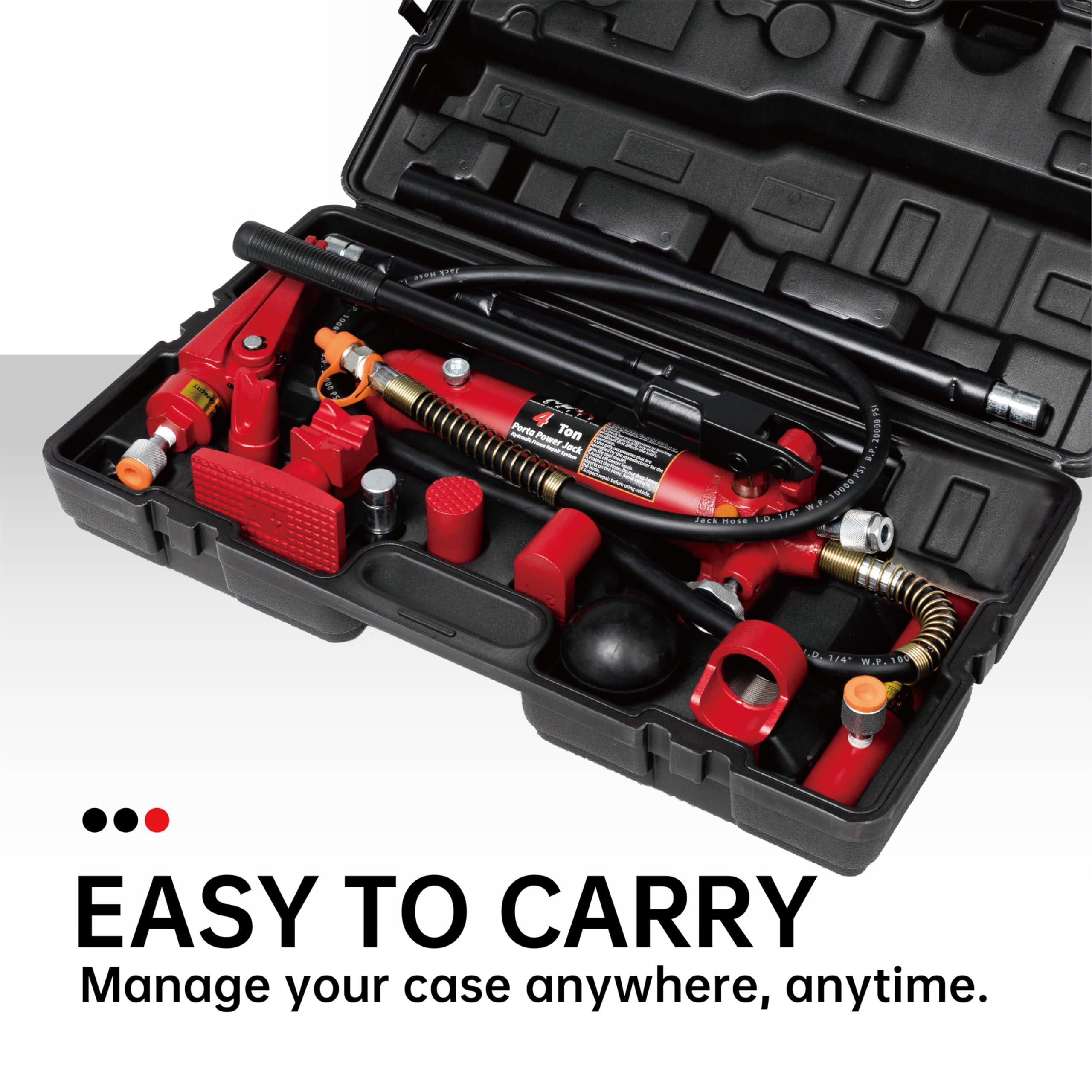 4 Ton (8800 lbs Capacity) Porta Power Jack Hydraulic Ram Auto Body Frame Collision Repair Kit Set, 16-Pcs, with Blow Mold Carrying Case for Cars, Trucks, SUVs & More