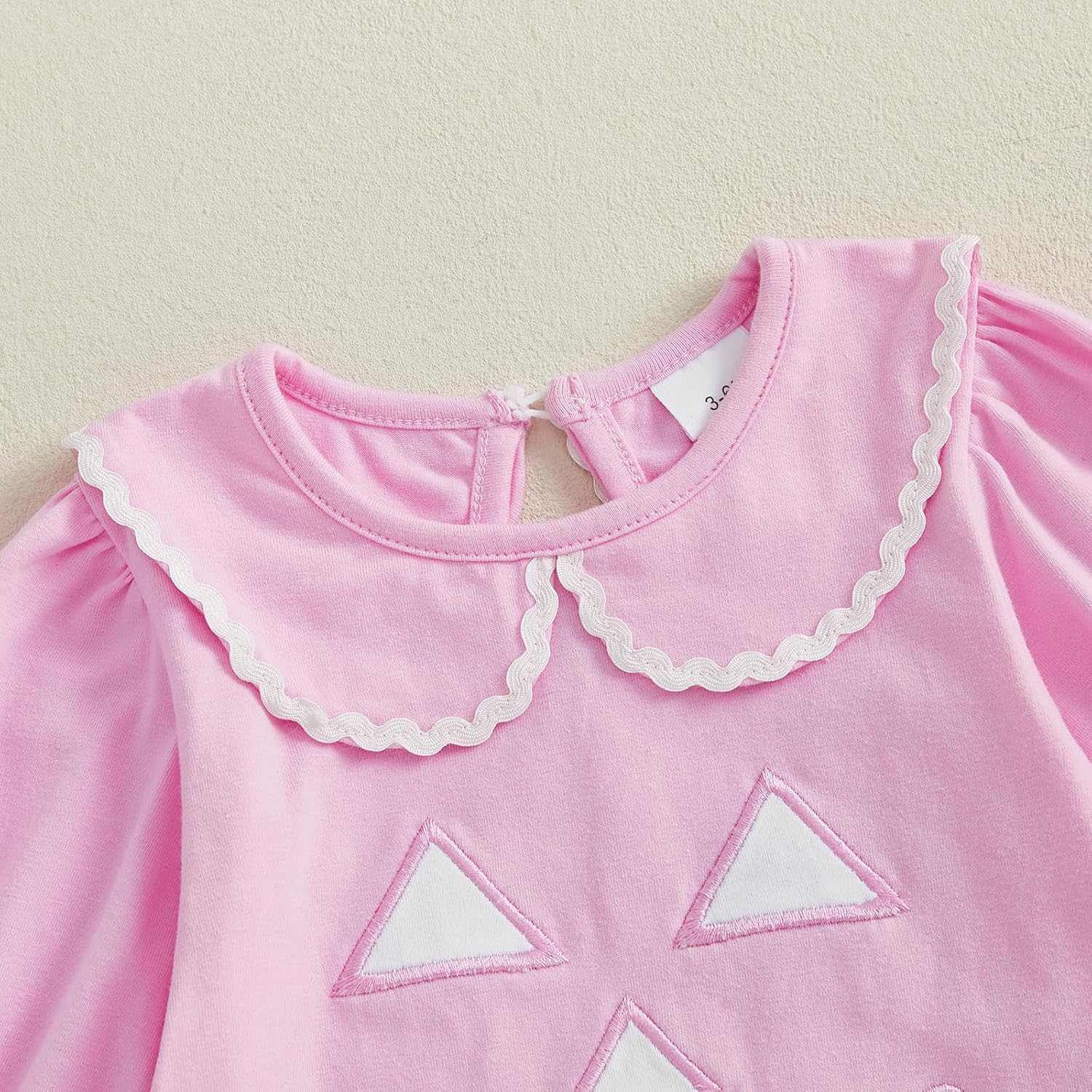 Infant Baby Boy Girl Halloween Outfit Puff Sleeve Peter Pan Collar Pumpkin Print Bubble Romper Fall Bodysuit - Image 5