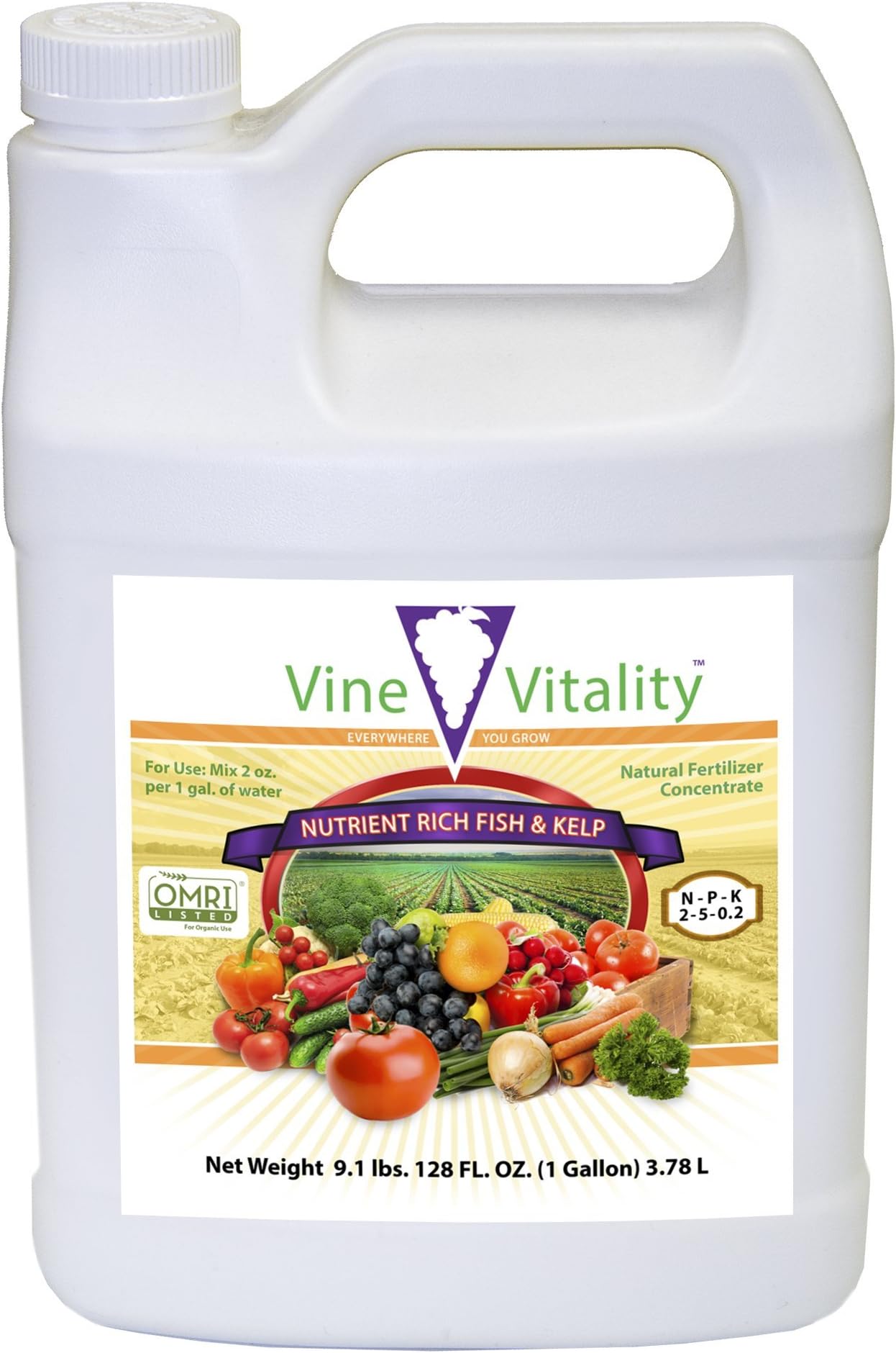 Nutrient Rich Fish & Kelp Liquid Fertilizer Concentrate - OMRI Listed, 1 Gallon