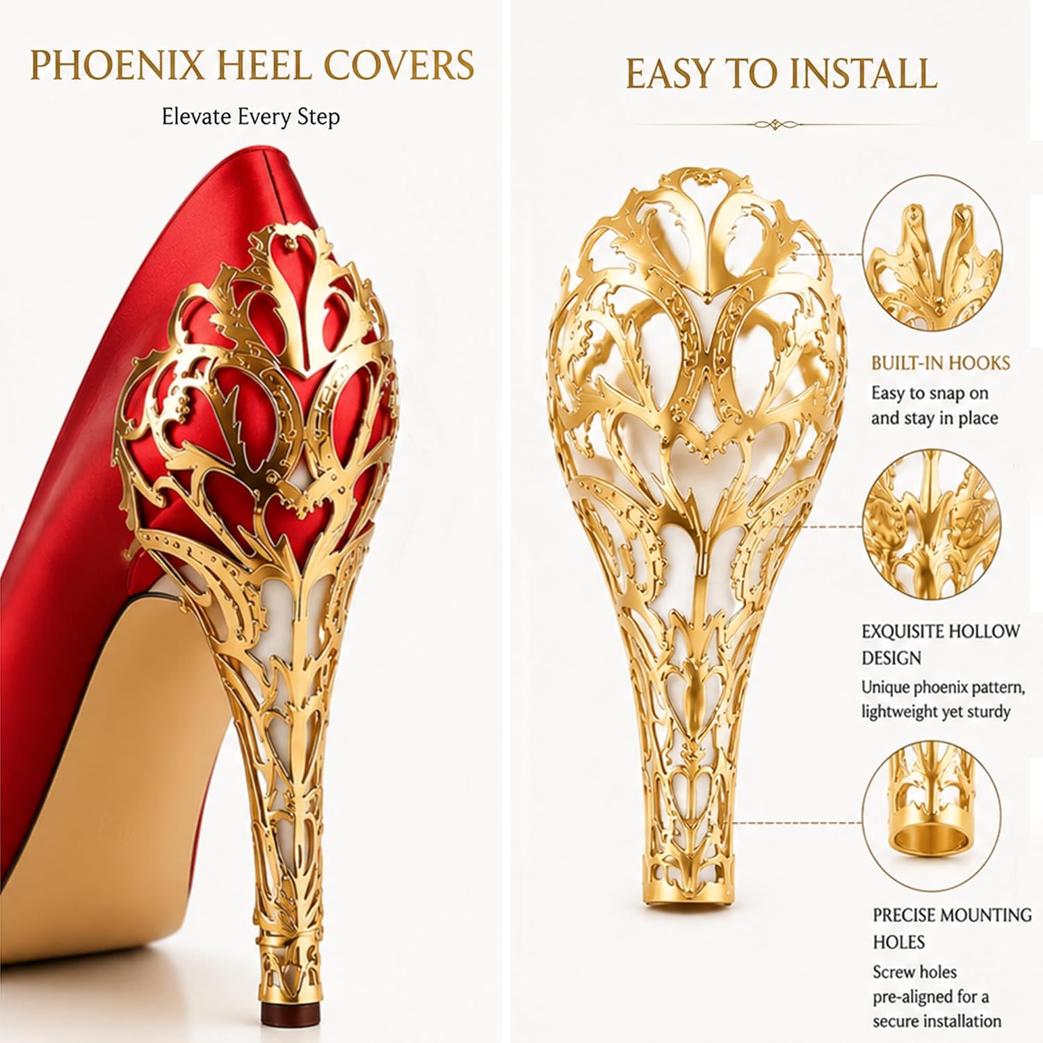 2 Pairs Decorative Alloy High Heel Toe & Heel Metal Protectors for Women