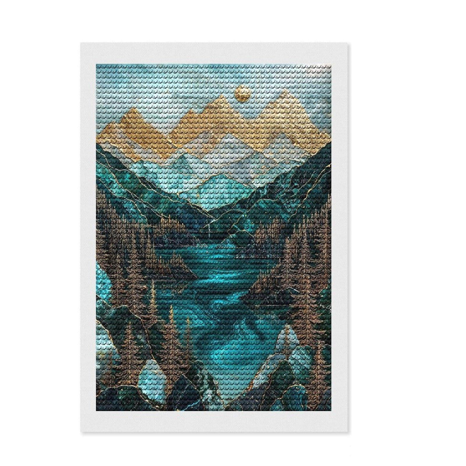 Junmoney The Lakes Golden Secret Diamond Painting Canvas Set 8"x12", Neat Printed Canvas, Creative Leisure Activity, Cosy Home Accent