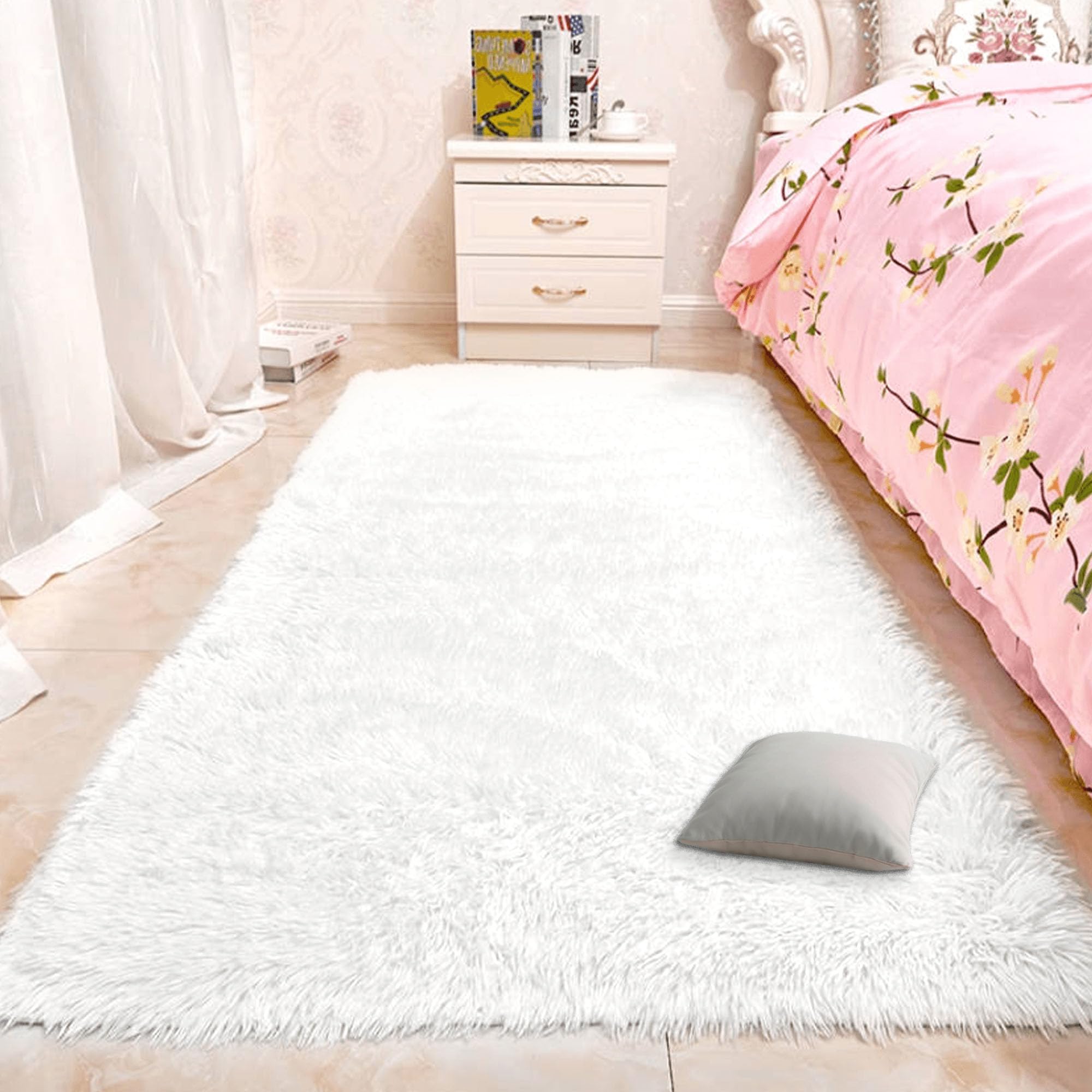 Tapis antidérapant ultra doux poils longs 220x320cm pour lit adulte et ado