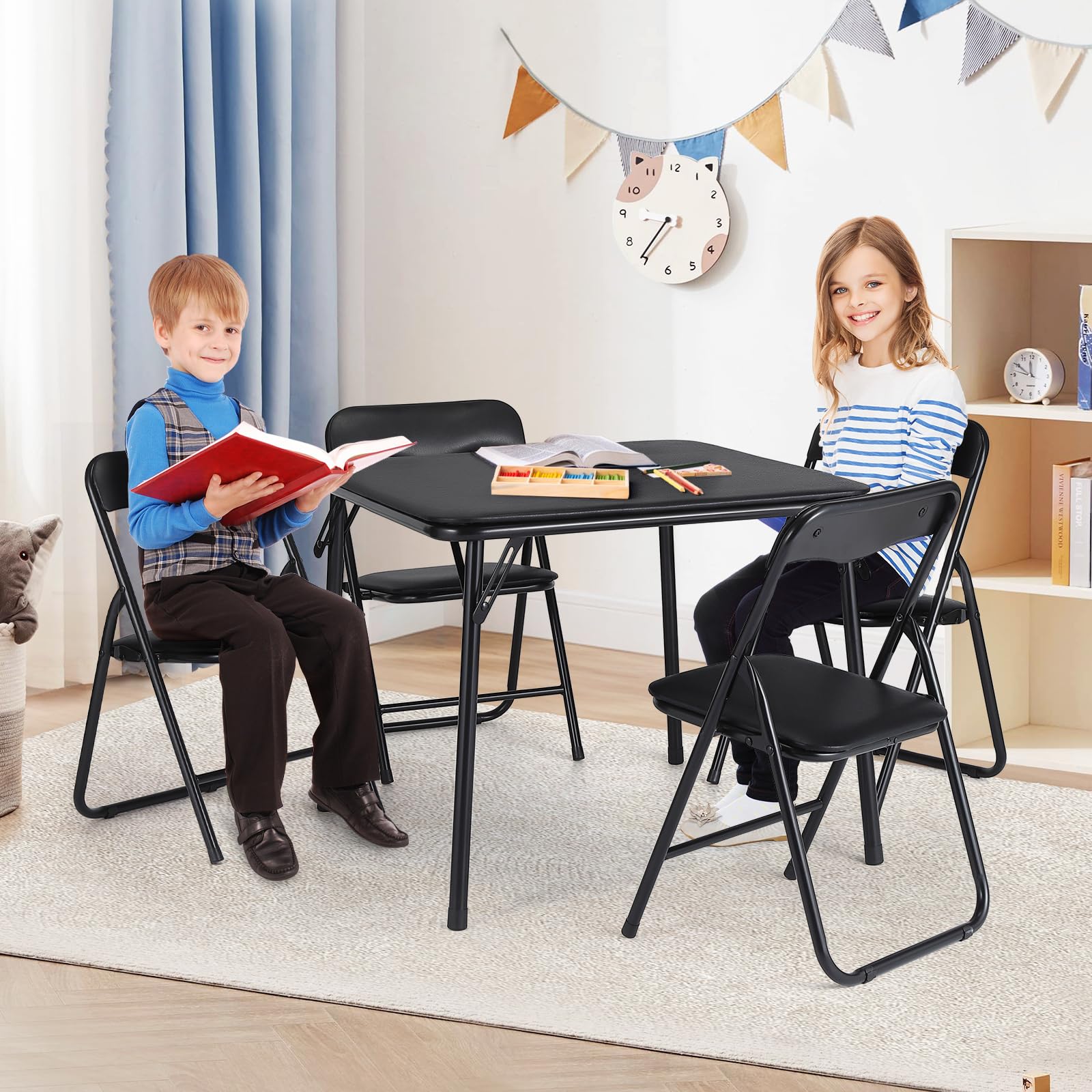 GarveeLife Set Infantil Plegable para Niños, Conjunto de 5 Piezas de Mesa y Sillas de Actividades para Niños, Cojines Acolchados para Salas de jJuegos, Guarderías y Dormitorios