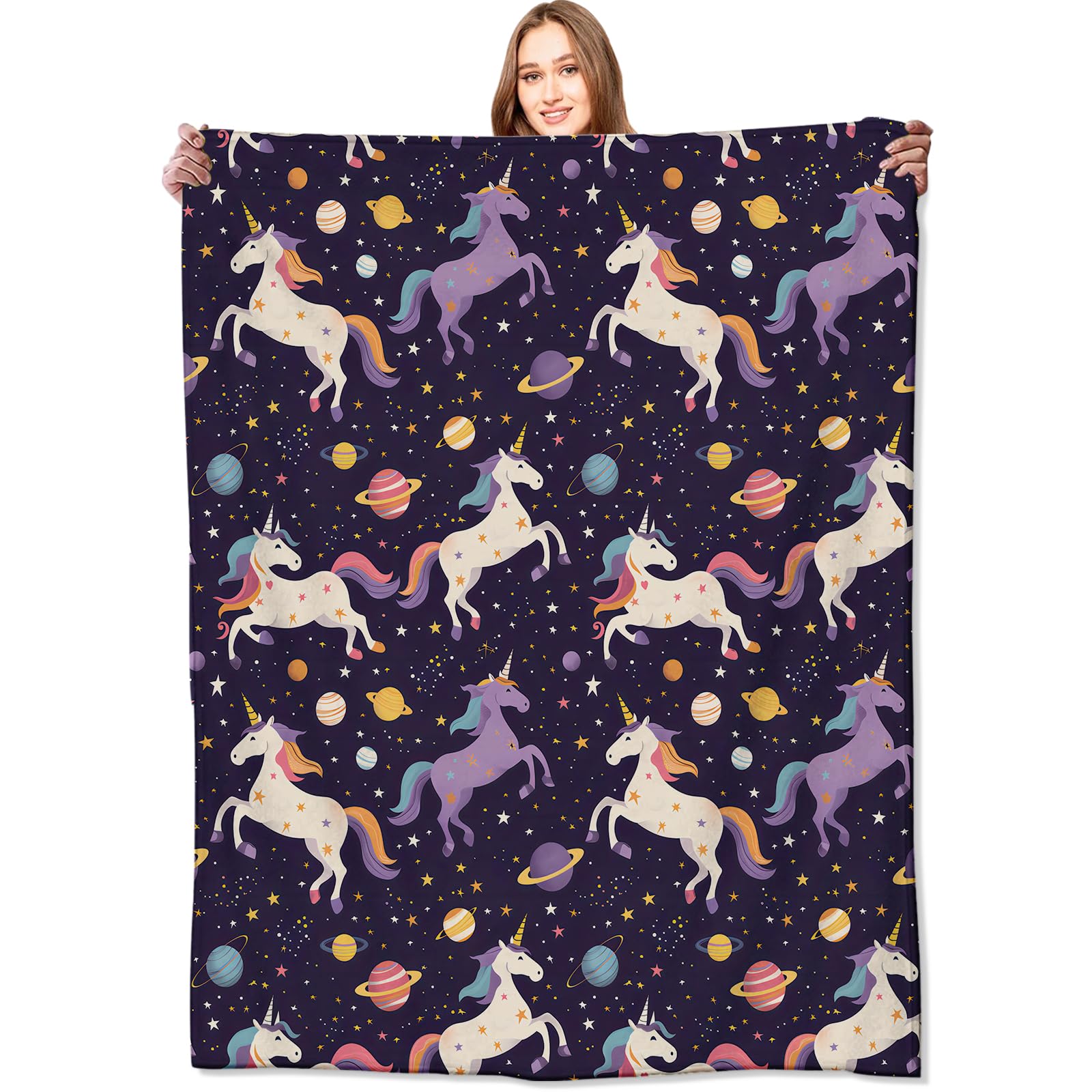 VODRM Magical Animal Blanket Cute Unicorn and Outer Space Dark Throw Blankets,Birthday Gifts for Girls Boys,Lightweight Soft Fleece for Sofa Couch Bed