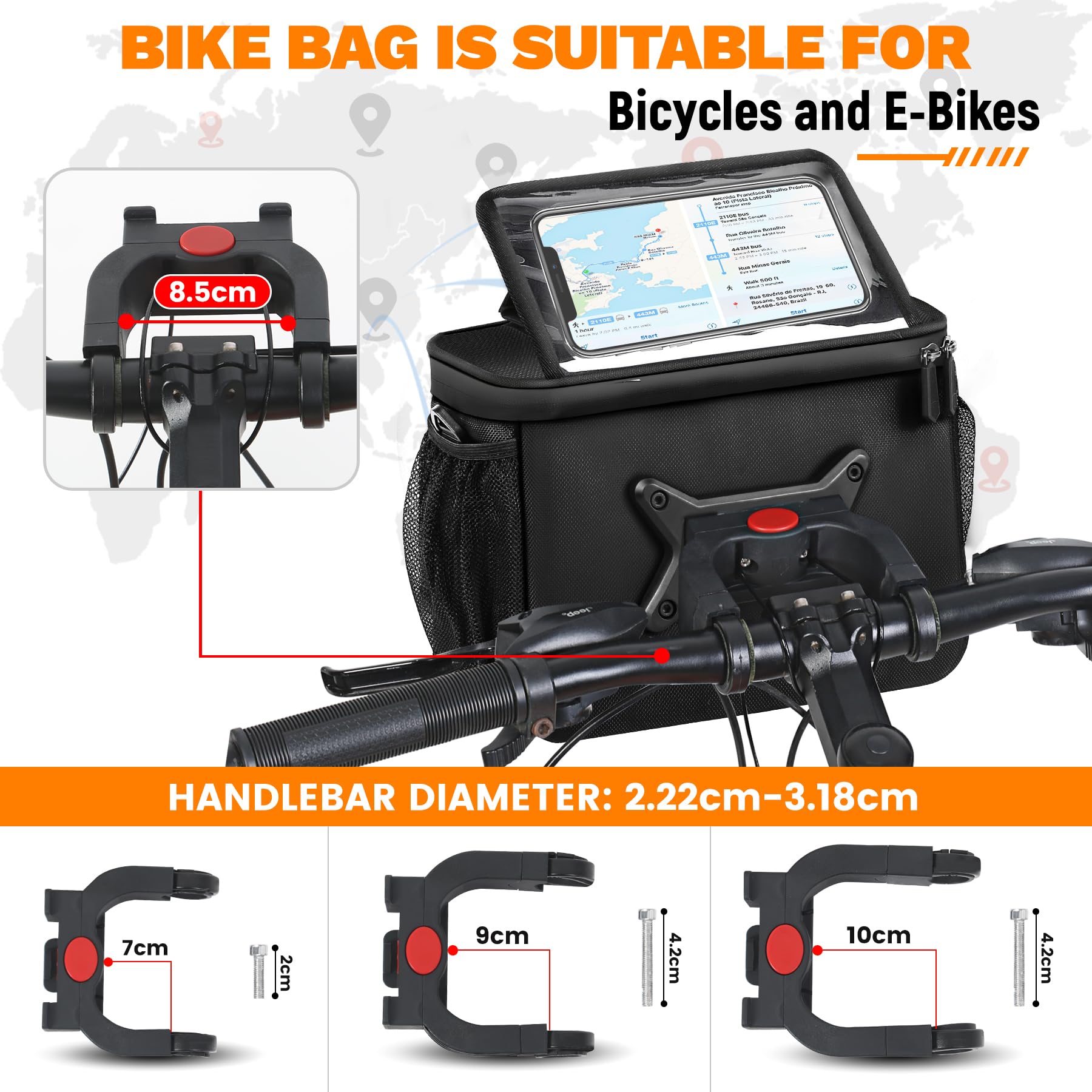 Sacoche de Guidon Vélo 7L – Sac de Guidon Imperméable avec Adaptateur de Guidon pour Vélos et Vélos Électriques, Sacoche de Guidon avec Écran Tactile et Sangle d'Épaule Amovible
