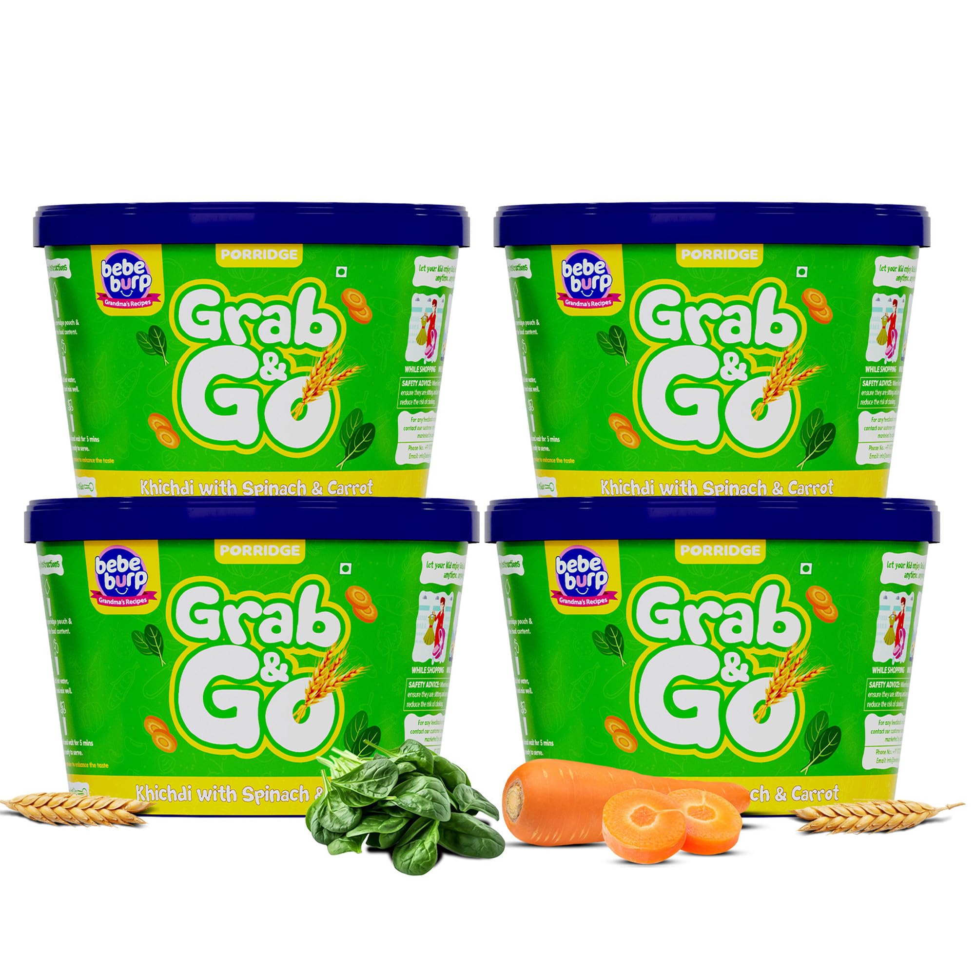 Travel pack Grab & Go - Khichdi Mix Porridge with Spanish & Carrot |Natural Food No Sugar No Salt | No Artificial Preservatives & Flavours | Baby Cereal-120gm (Pack of 4)