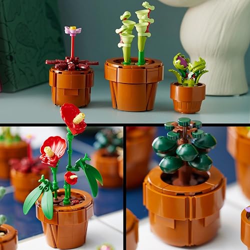 LEGO Botanicals Tiny Plants - 9 Potted Artificial Flowers Set for Indoors incl. Faux Cactuses & Red Anthurium - House Warming Gifts & Home Decor - 10329 - 4