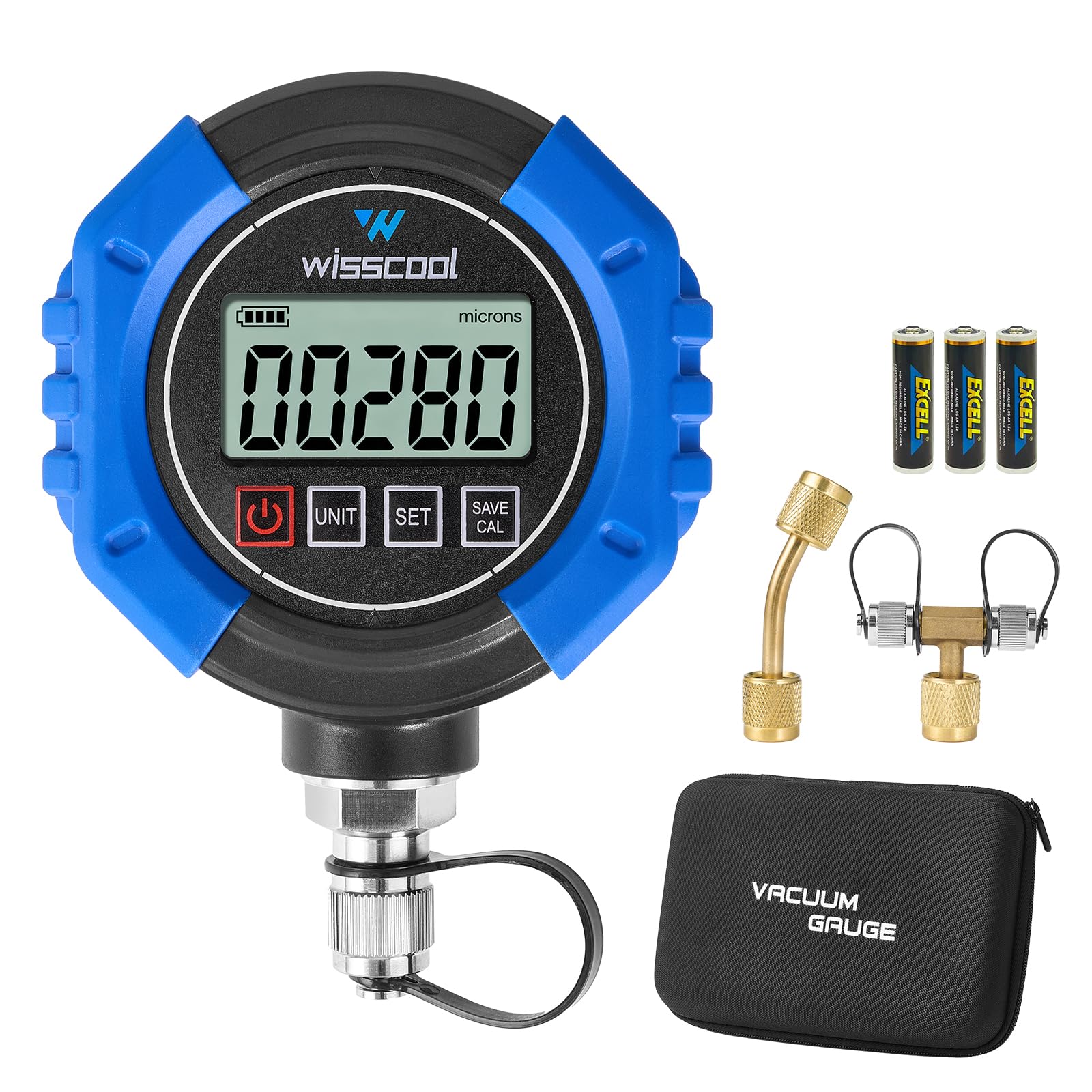Photo 1 of WISSCOOL Digital Vacuum Gauge, HVAC Micron Gauge Tester, HVAC Vacuum Pressure Gauge, 0-75,000 Microns, 7/16-20 UNF, 4 Units(Microns, mbar, inHg, pa), 1/4" SAE Extension Connector and T-Connector