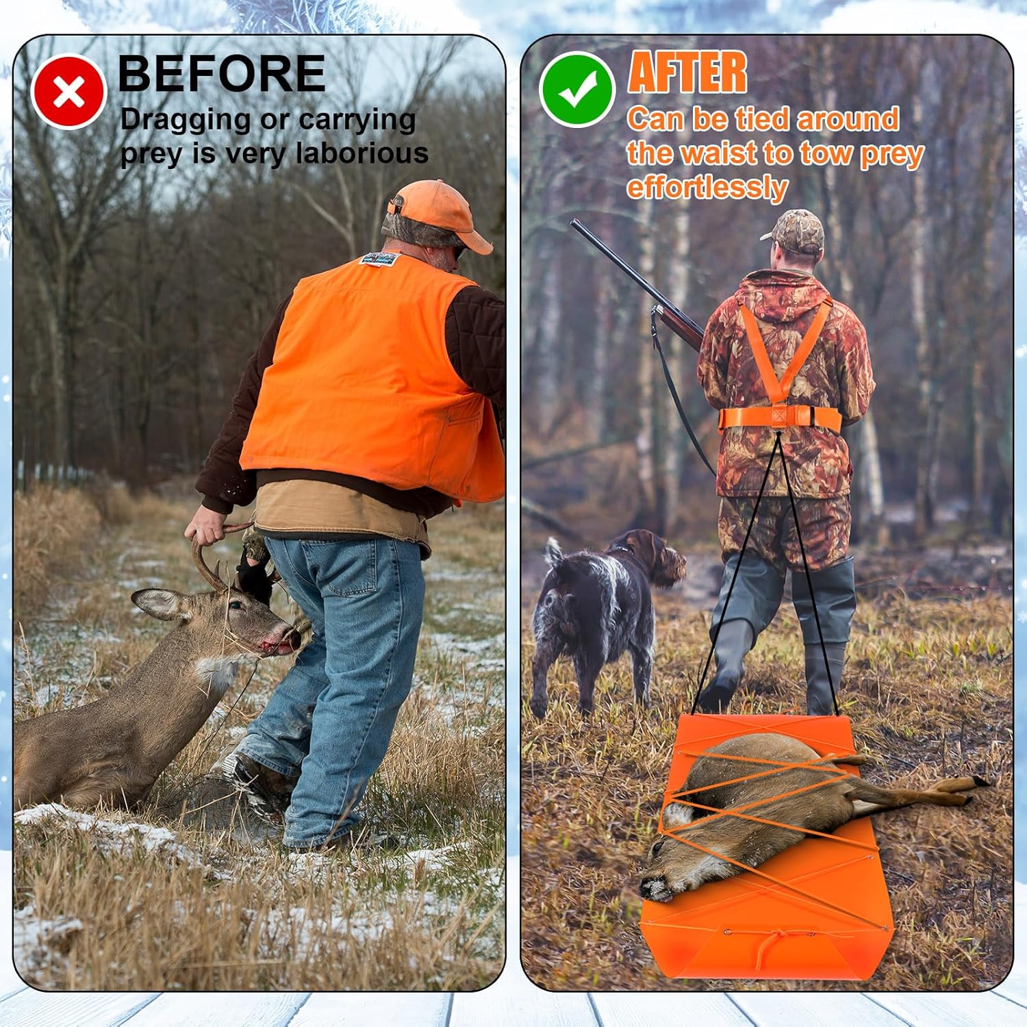 2 Set Thickened Tear-Resistant Deer Drag Sled Game Glide Heavy Duty Deer Cart Game Hauler for Hunting with Storage Bag, 2 Dual Harness Elk Drag with Rope for Hauling Elk Turkeys