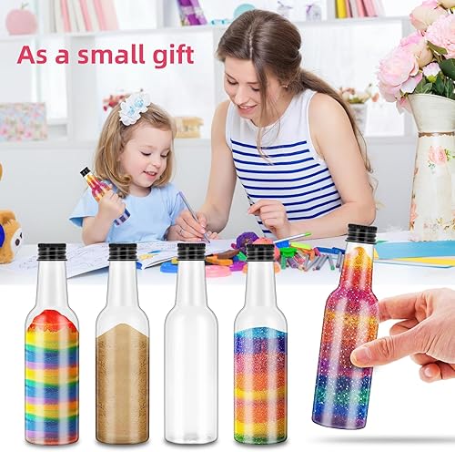 Miniatura 4 de 24 botellas vacías de plástico de 5.6 onzas con cubierta de sello de metal negro, recipientes para botellas de mensajes de deseos, botellas