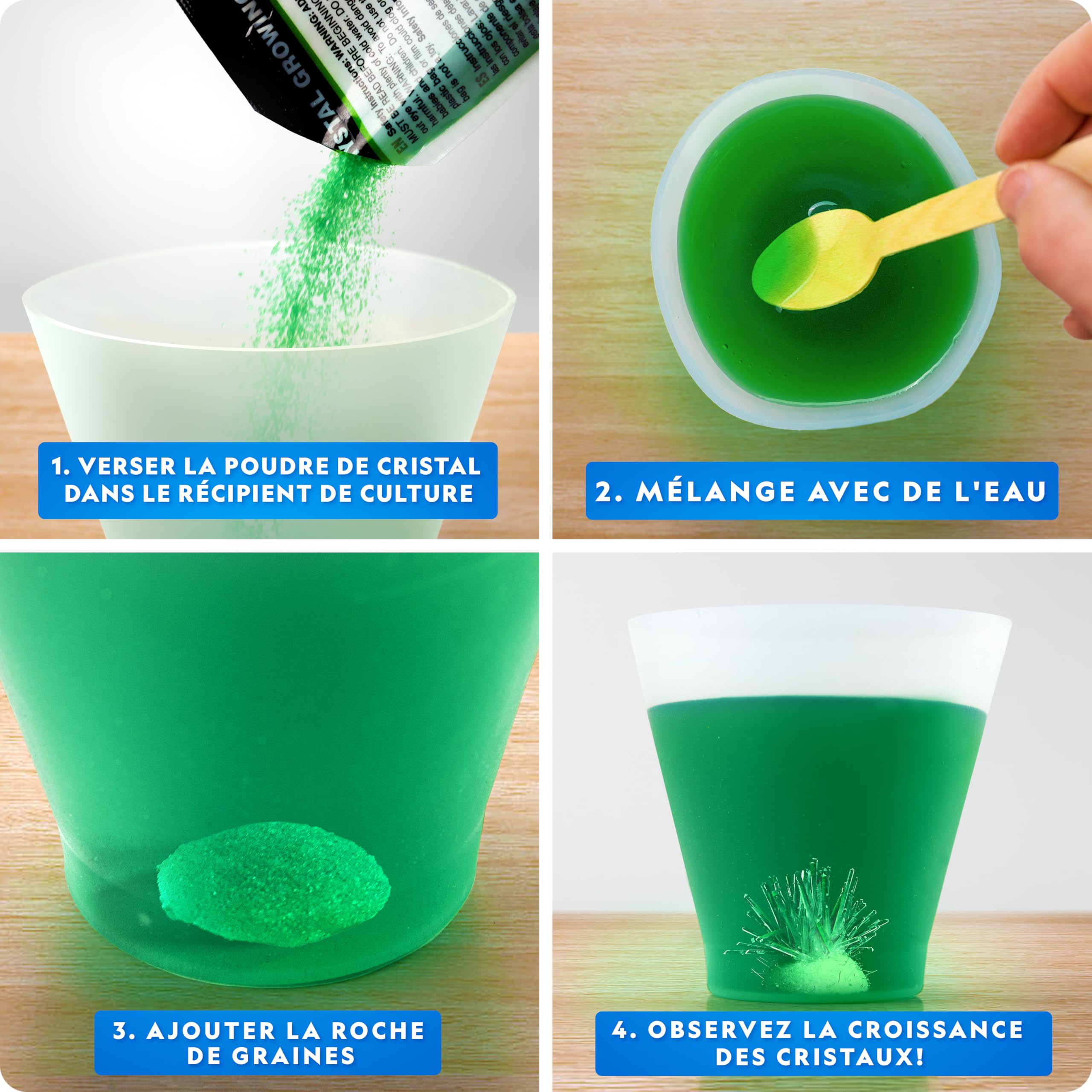 Kit de Cristaux National Geographic – Faites Pousser 3 Cristaux Colorés avec Socle Lumineux et Guide, Inclut Une Géode, de la Fluorite Verte et d’Autres Gemmes Réelles