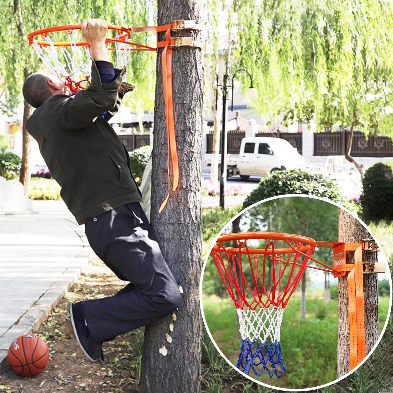 Basketball Goal for Tree/Pole Hanging - Adjustable Indoor/Outdoor Wall Mounted Basketball Hoop for Kids and Adults - Easy to Install Basketball Rim