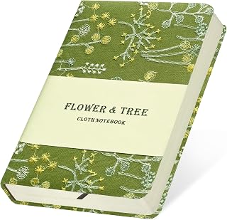 Pocket Notebook, A6 Journal, Small Embroidered Journal, Cute Fabric Notebook, Lay Flat Hardcover Journal, 4x6 Lined Notebook & Sketchbook, Personal Writing Journal for Women, Green Dandelion