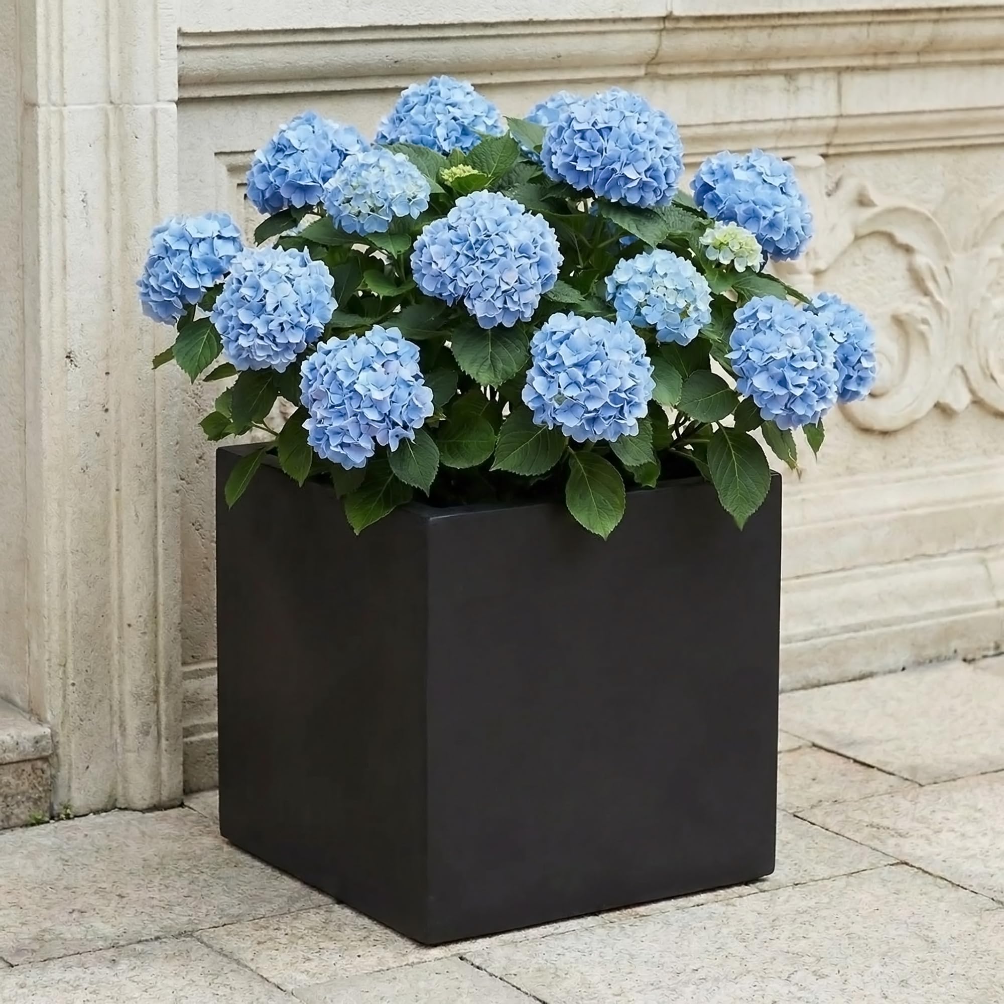 IDEALIST 30cm Planter | Black Reinforced Stone Square Garden Flower Pot with Drainage Holes L30 W30 H30 cm, 27 litres โ image 1