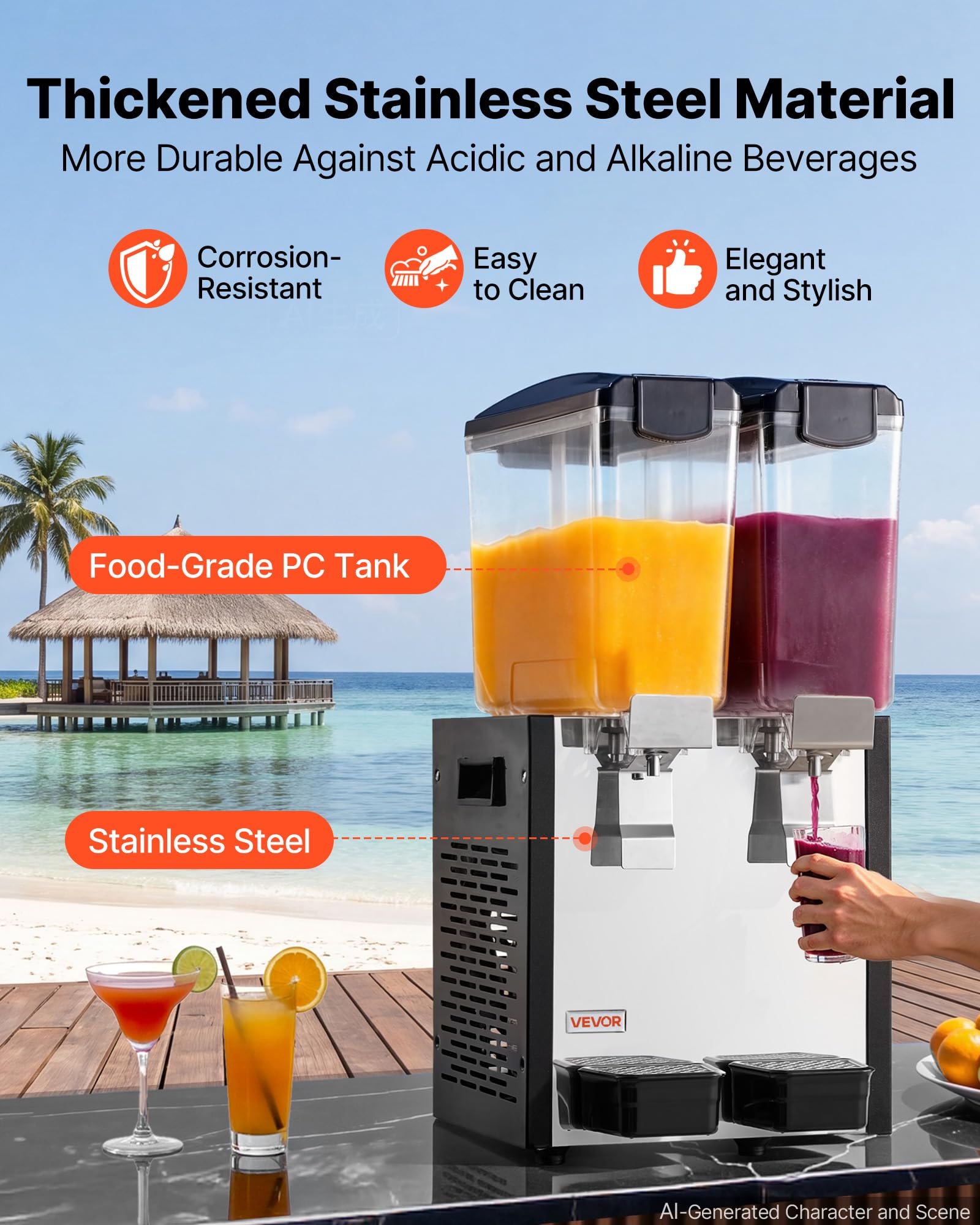 VEVOR Distributeur de Boissons Réfrigérées 2x10 L Fontaine à Jus de Fruits