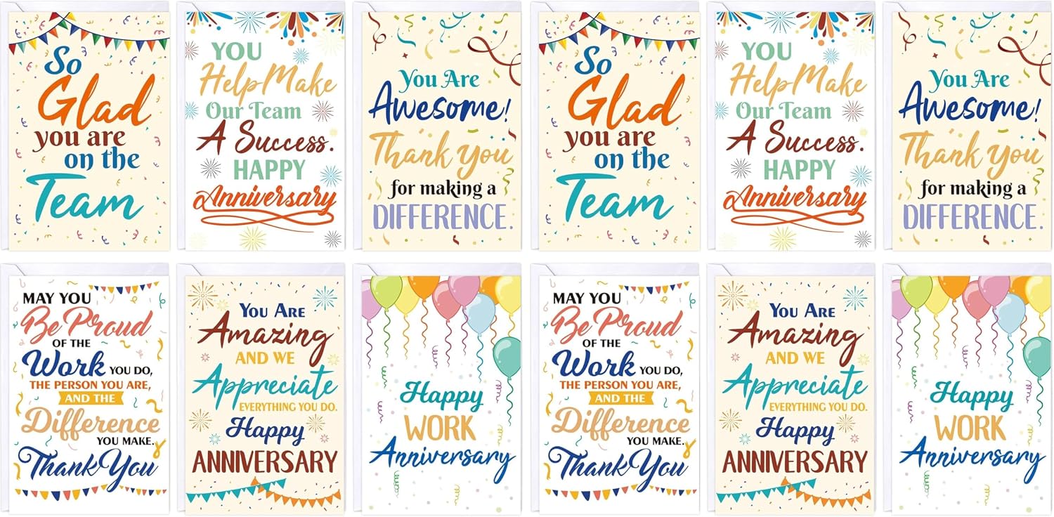 Fancy Land Work Anniversary Card Employee Appreciation Greeting Cards Congrats Business Cards for Office Coworker Supplies Colorful Style 30Pcs (Pack of 2)