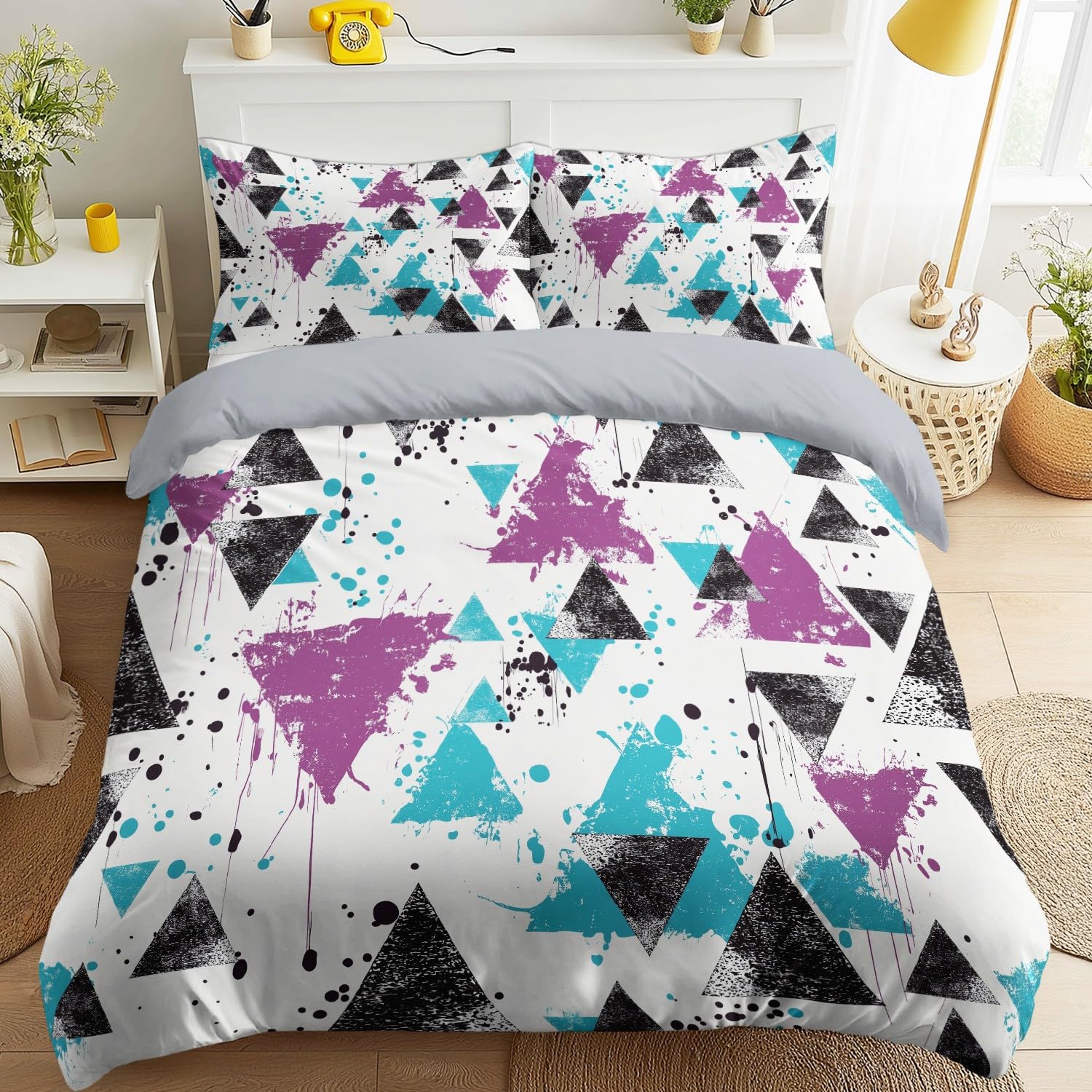 Housse de couette 220 x 240 cm pop art abstrait en microfibre avec taies
