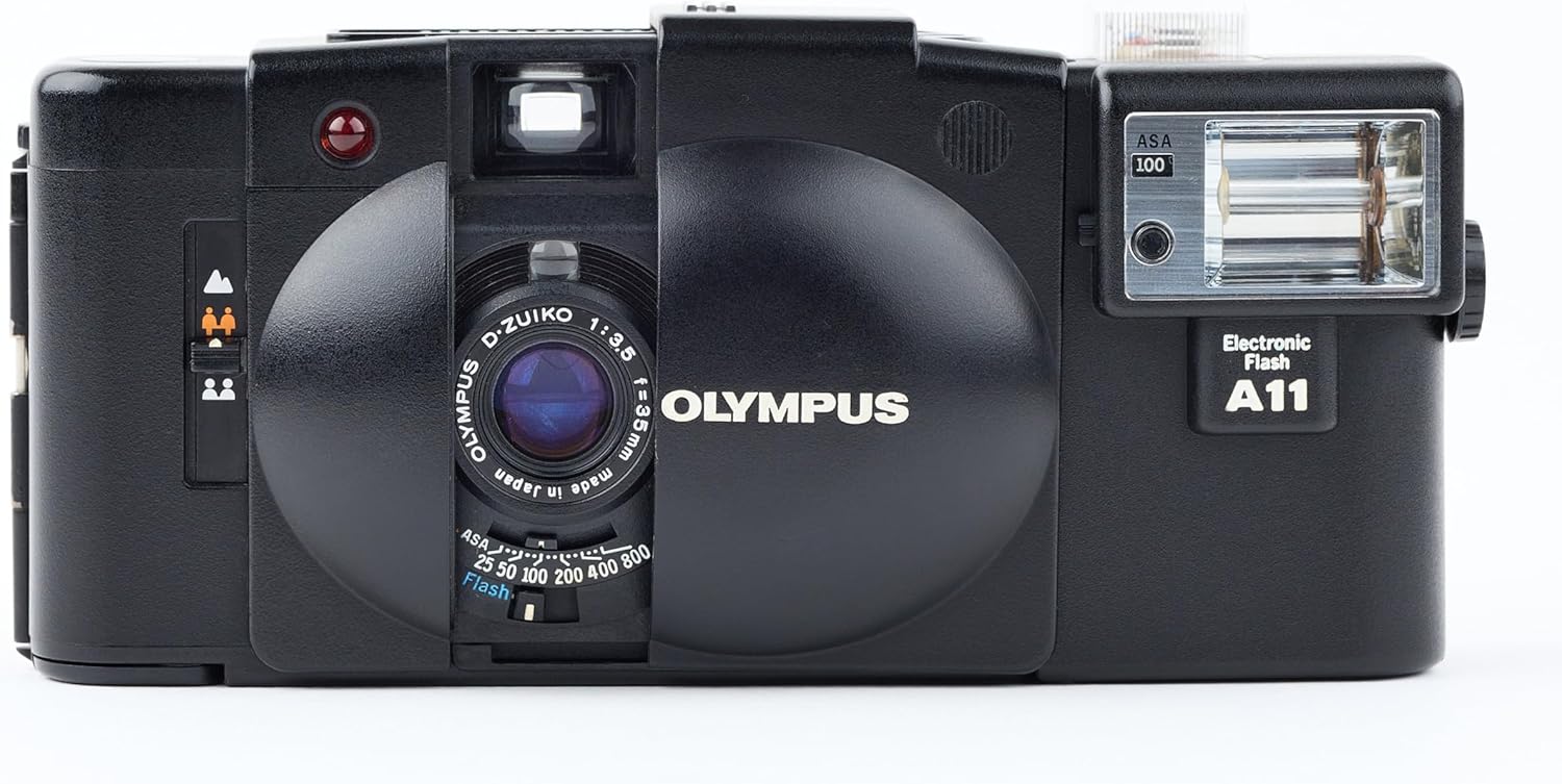 Olympus XA 35mm Film RangeFinder Camera with Flash Attached Olympus D-Zuiko 35mm f/3.5 lens and Flash Attachment (Renewed)