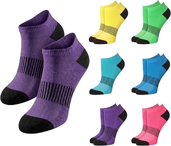 Tipi Toe Women's 6 Pack Cushioned Comfort Running Bright Colors Black Toe Gym Socks Women, WS16-6-A, 9-11