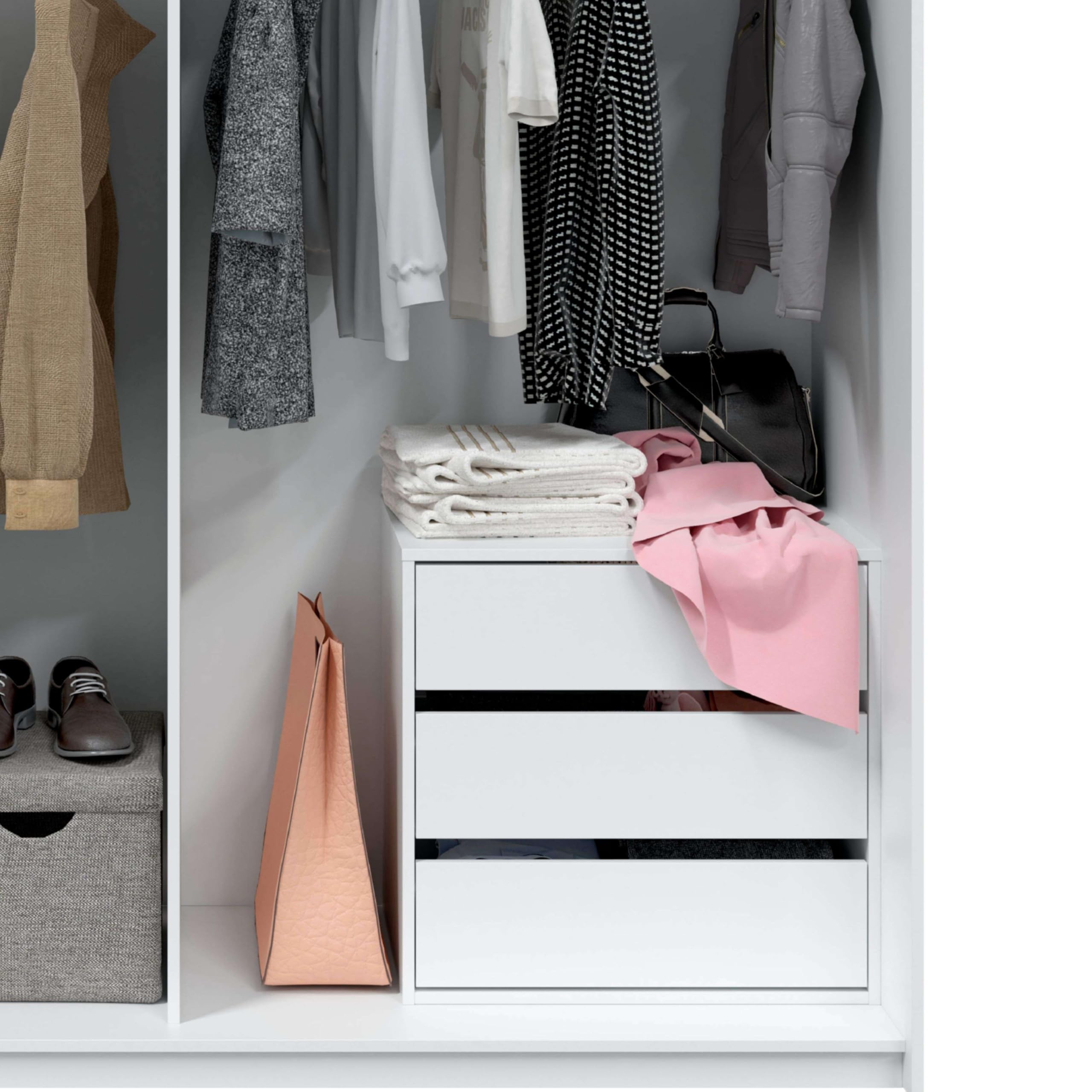 Habitdesign Cassettiera a tre cassetti in bianco opaco, dimensioni: 60 cm (larghezza) x 57 cm (altezza) x 44 cm (profondità)