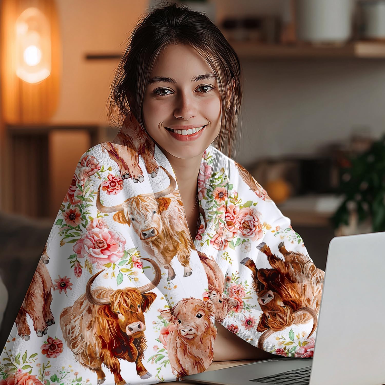 Highland Cow Blanket, Super Soft Funny Cute Rustic Farmhouse Flower Highland Cow decor Themed Blanket Gifts for Women Girls Kids Adults, Warm Cozy Plush Flecce Flannel Throw Blankets 50"x40" for Couch - Image 4