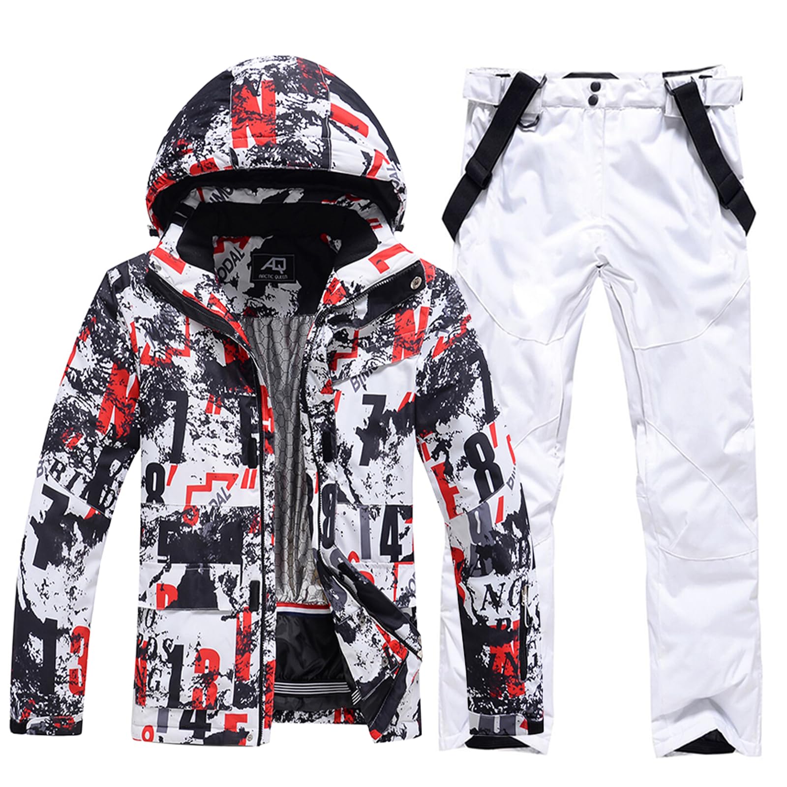 HOUZONIY Herren Skianzug Set Herren Schneeanzug Warmer Winddichter 2-Teiliger Schneeanzug(238+Weiß XL)