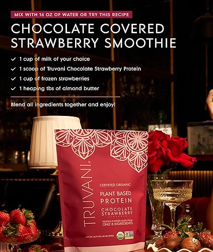 Miniatura 7 de Truvani Proteína vegana de guisante en polvo  Chocolate fresa  0.71 oz de proteína orgánica a base de plantas  Paquetes de viaje de una sola porción