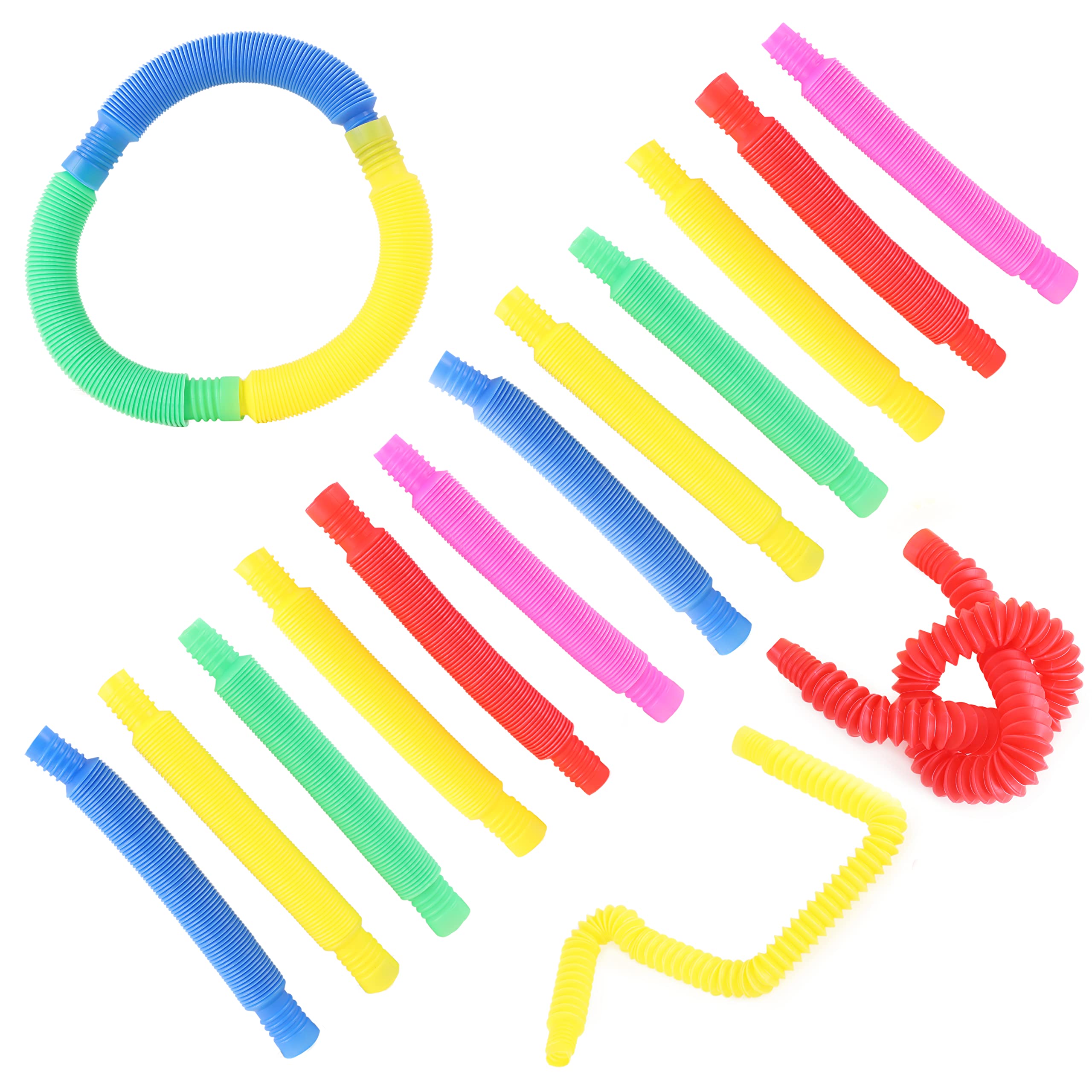 Toyland® Lot de 6 tubes torsadés - 2 jaunes, 1 bleu, 1 rose, 1 rouge, 1 vert - Jouets sensoriels amusants - Cadeaux de fête - À partir de 3 ans