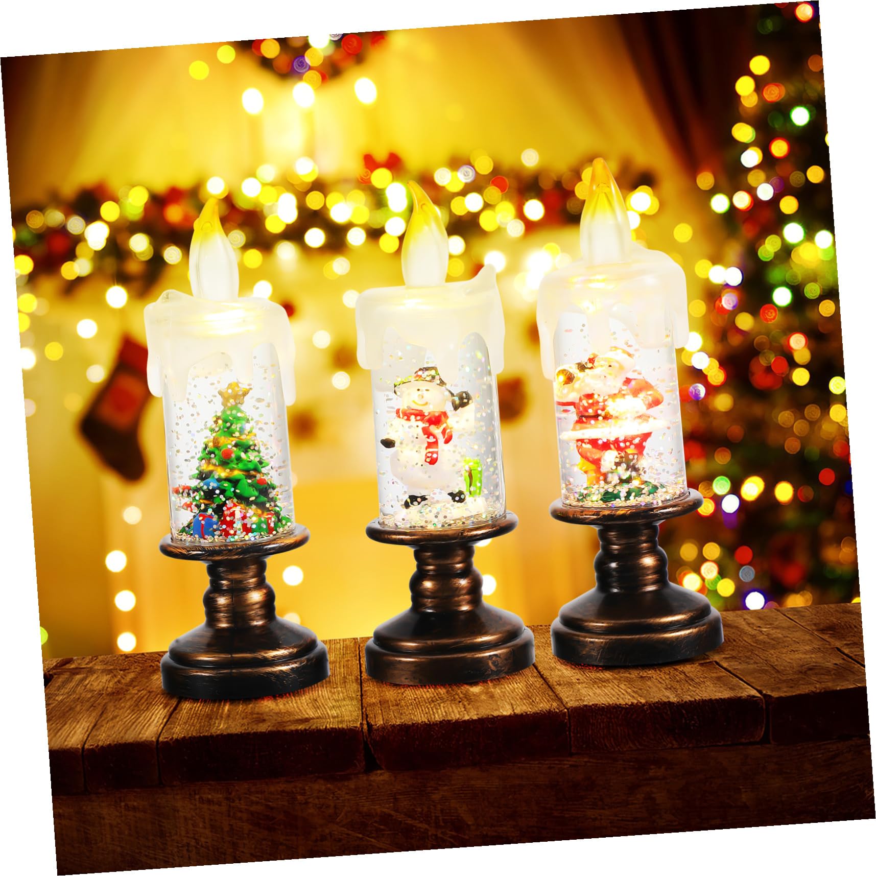 3 Pezzi Candele LED Natalizie Senza Fiamma con Palla di Neve Brillante Decorazione Versatile con Effetto Fiocco di Neve e Luce Notturna Realistica per Superfici e Camini