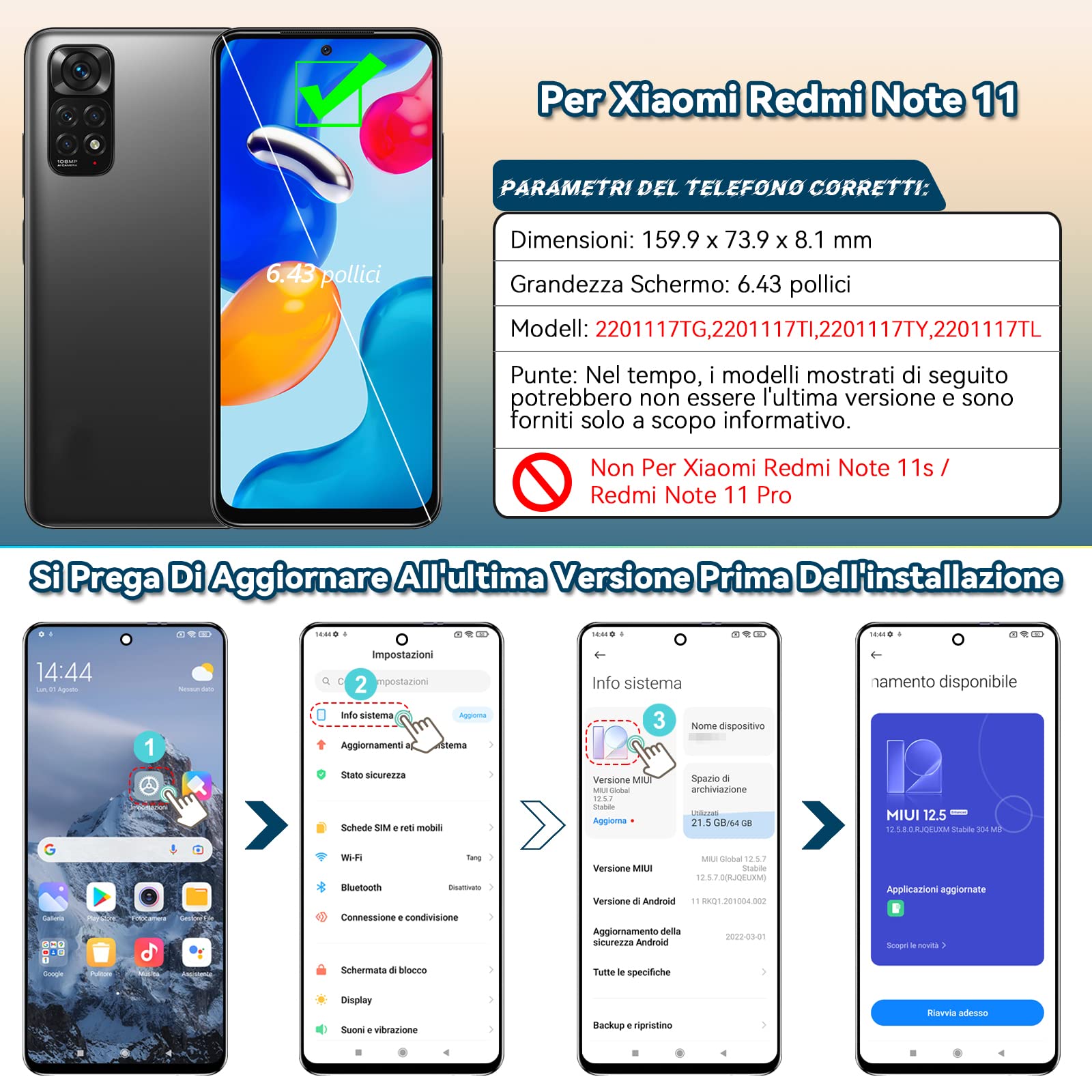 RongZy LCD Schermo per 6.43" Xiaomi Redmi Note 11 2201117TG/2201117TI/2201117TY/2201117TL Display Digitizer Assembly Vetro di Ricambio Touch Screen con Strumenti(Nero con Cornice)