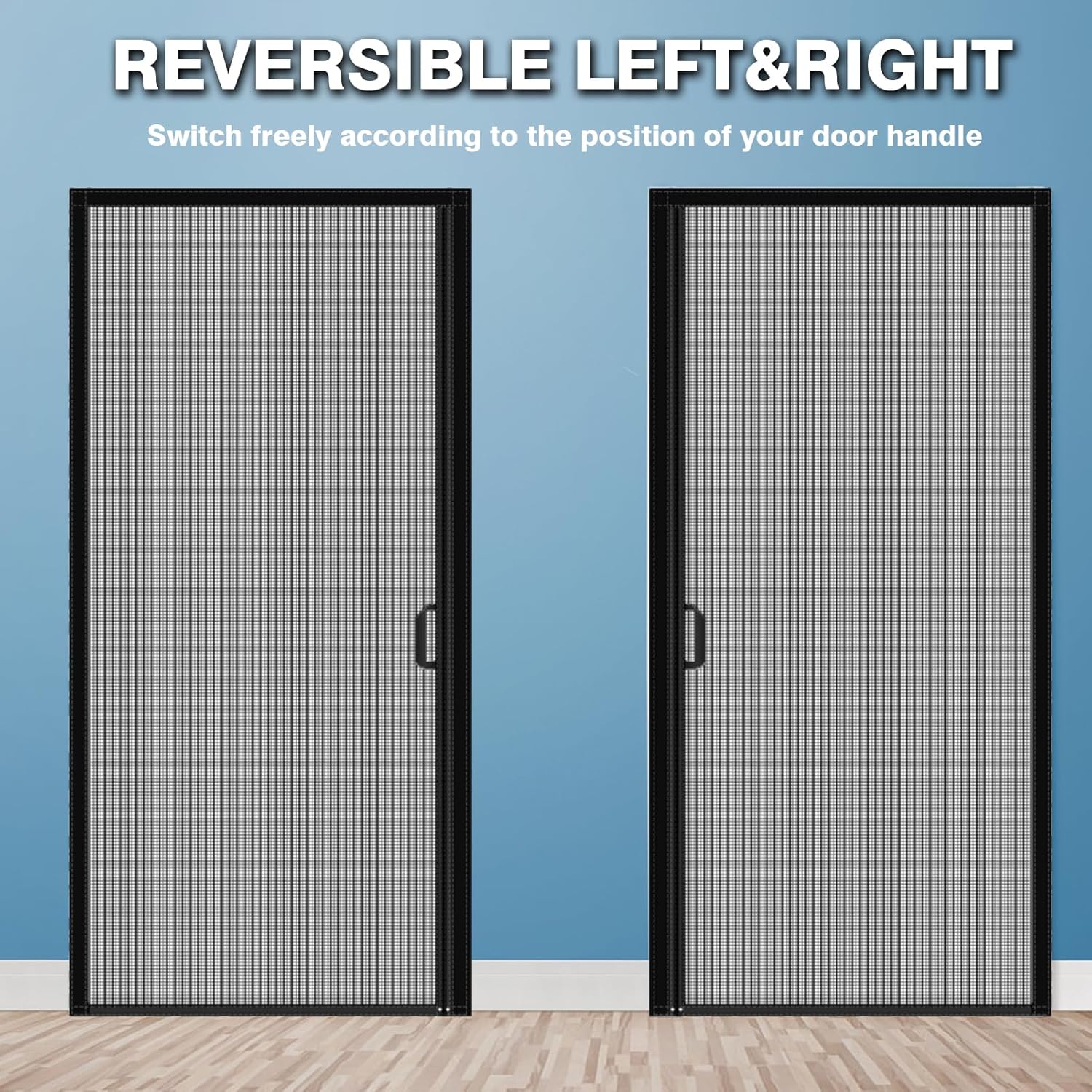 Magnetic Screen Door Reversible Left Right Side Opening Fiberglass Mesh Magnetic Closure for Front, Patio Sliding Door, White, 34 x 87 in