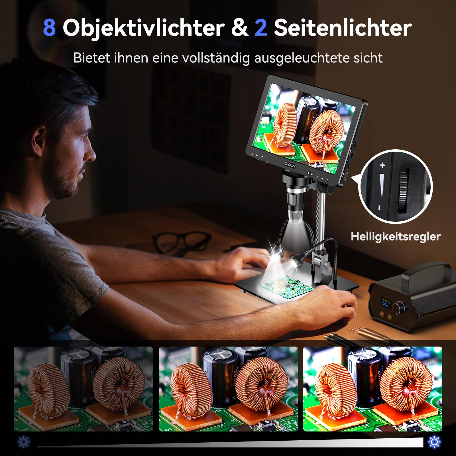 TOMLOV DM9 Max 10,1-Zoll Digitales Mikroskop 20MP LCD Vergrößerung HD IPS Bildschirm 64 GB
