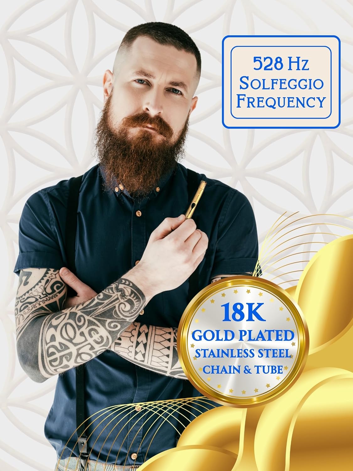 Breathing Necklace for Anxiety & Stress Relief, Meditation, Breathwork, Inner Calm, Focus & Mindfulness (18k Gold PVD) 528Hz Sound Healing Whistle + Self Care Journal eBook